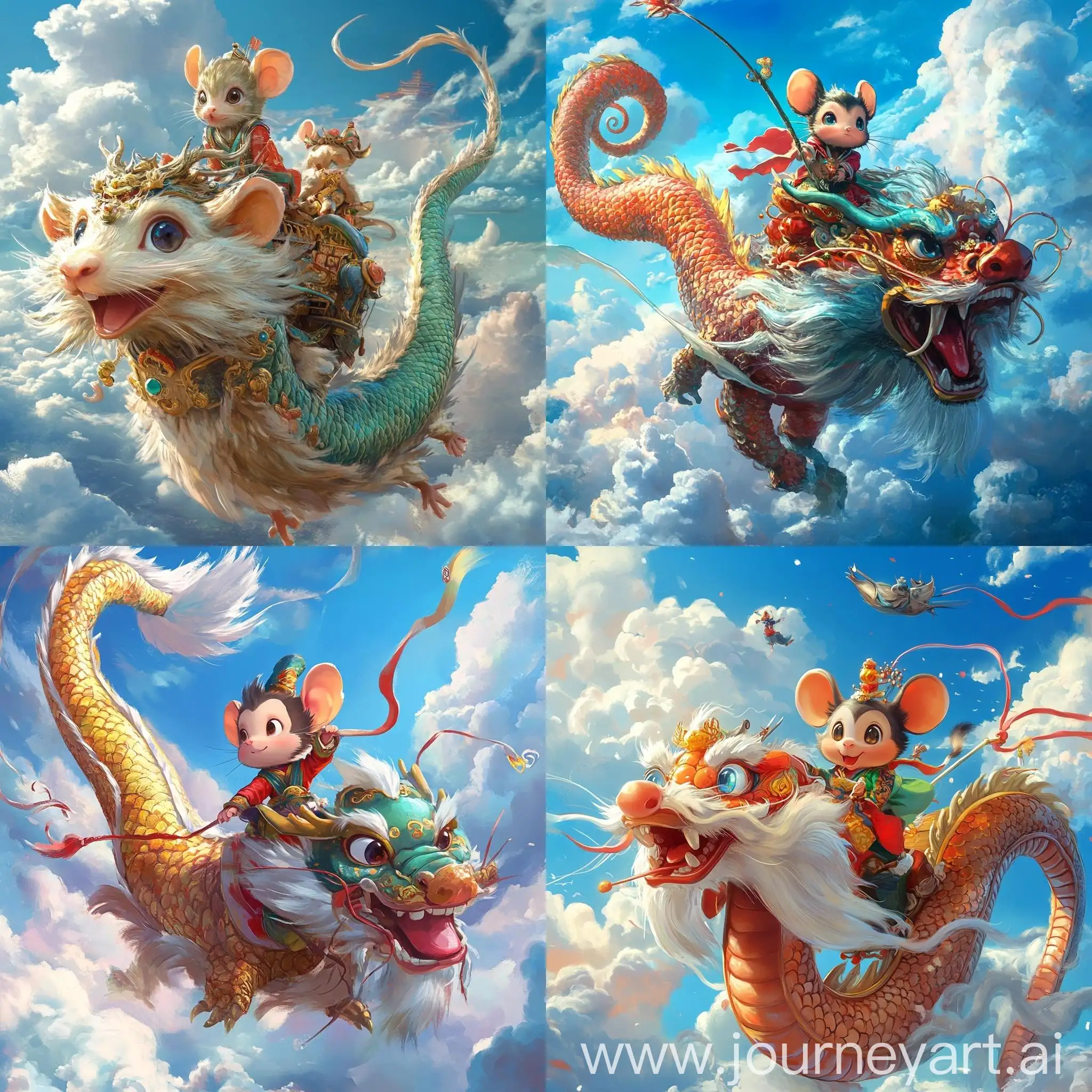 CG-Mouse-and-Monkey-Riding-Chinese-Dragon-in-Lively-Sky