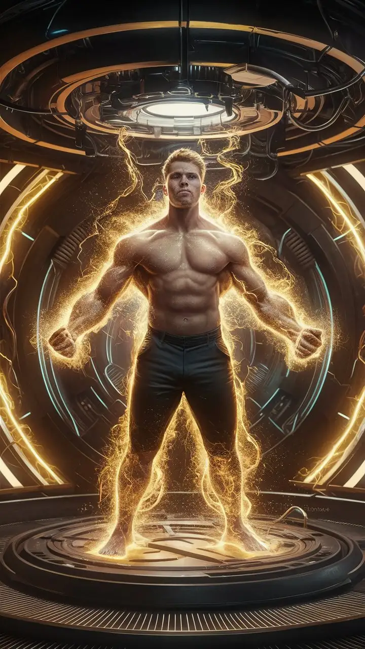 Young-Man-Gaining-Superhuman-Strength-in-Experimental-Chamber-with-Golden-Electricity