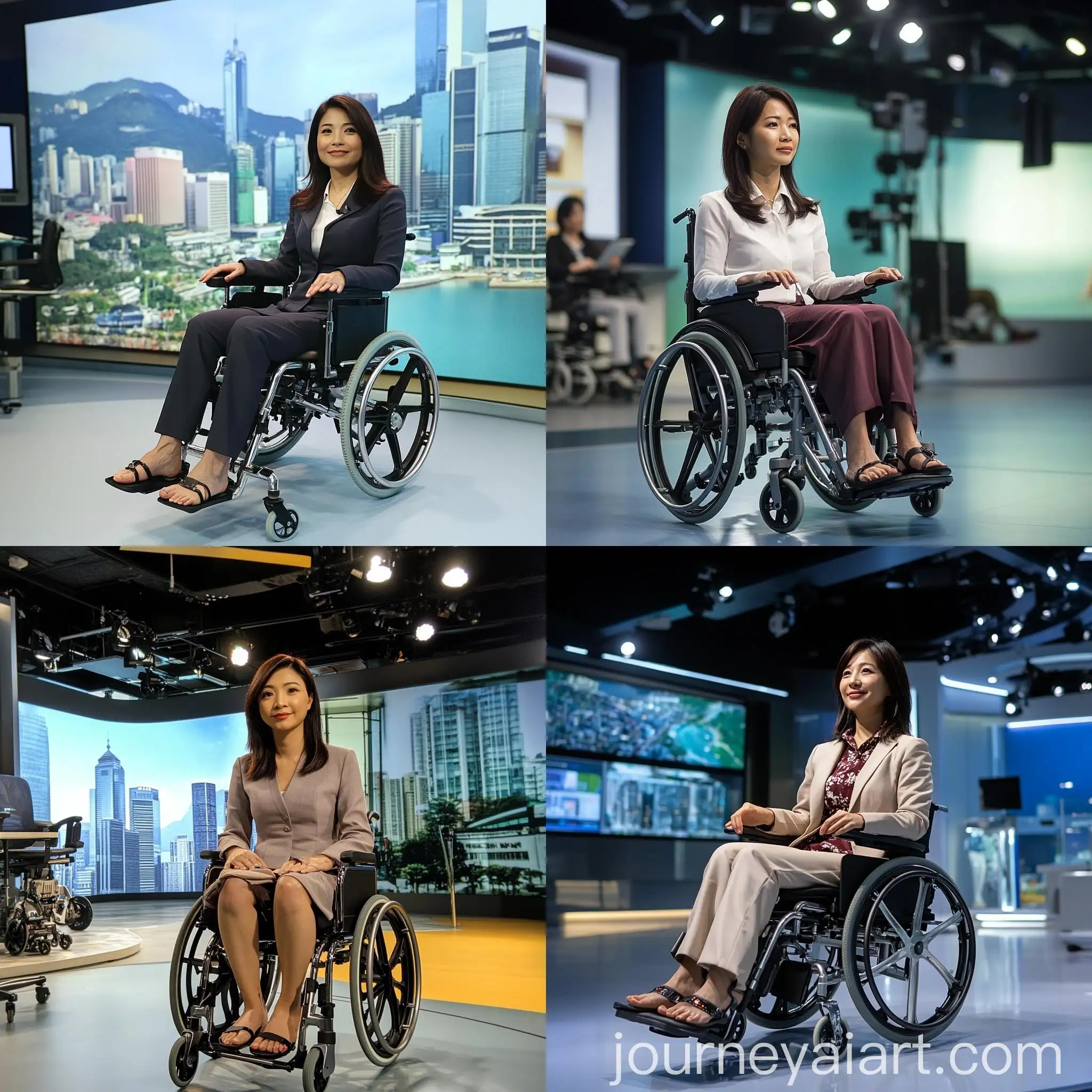 Hong-Kong-Female-News-Anchor-in-Tilite-Wheelchair-Reporting-News