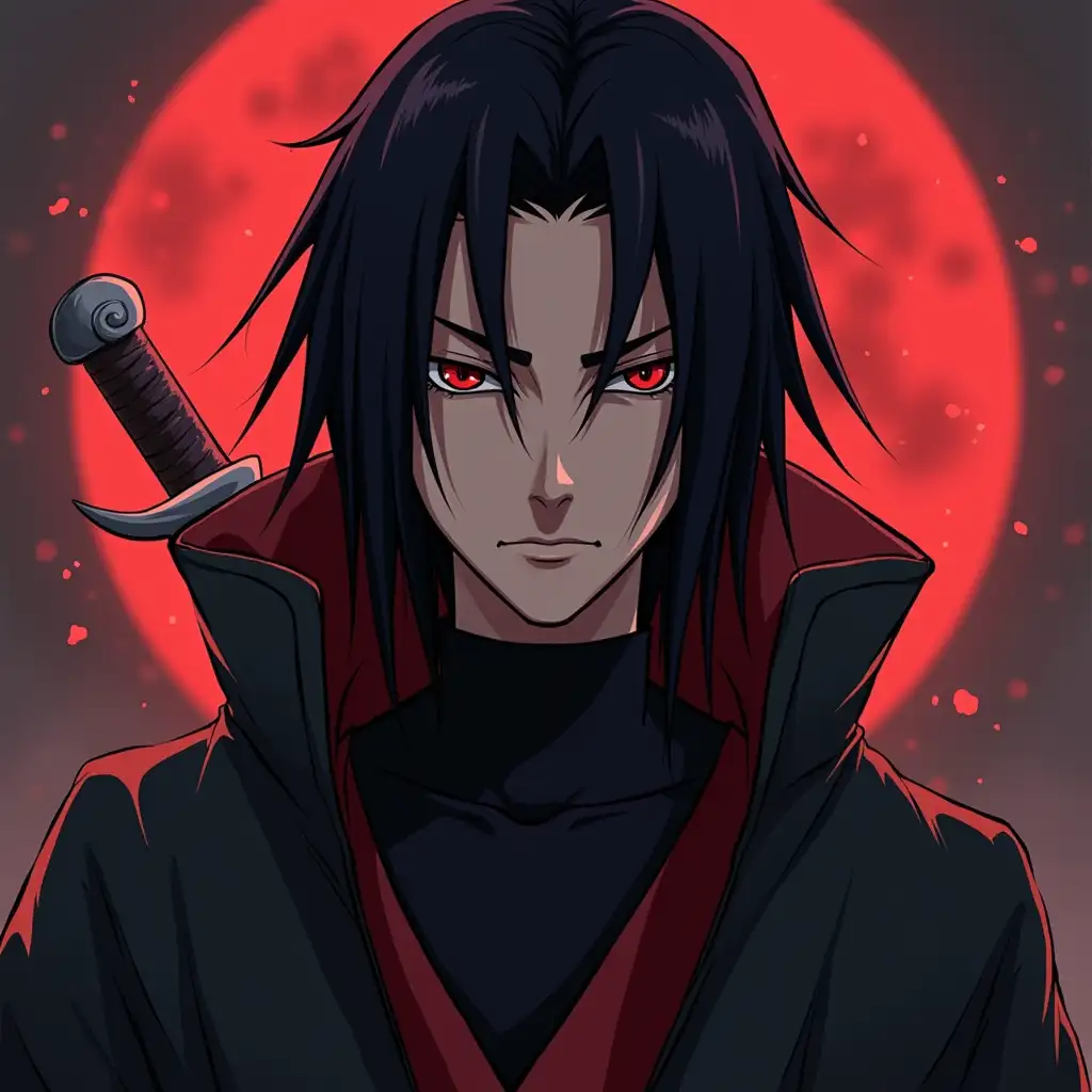 Create a wallpaper with the picture of villain Itachi Uchiha