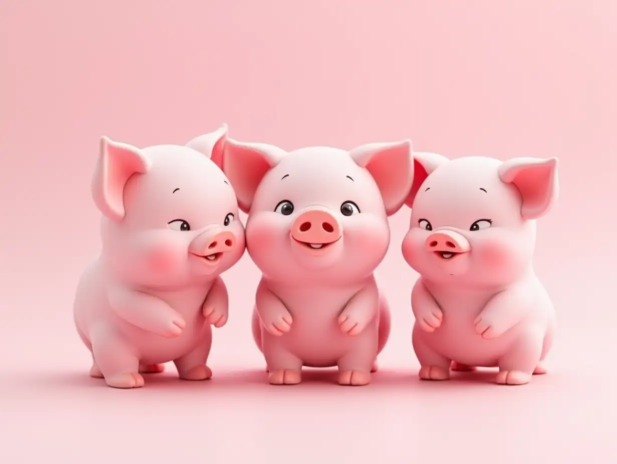 three pink pigs standing next to each other in front of a light pink background with, trending on cgsociety, pigs, pig pig pig, “pig, piggy, piglet, kawaii hq render