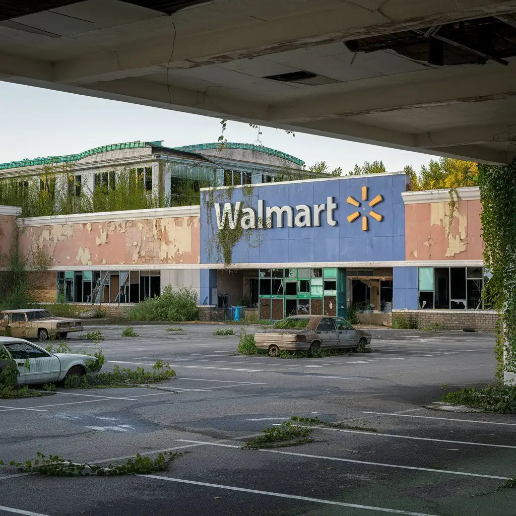 Abandoned Walmart View from Parking in Daytime