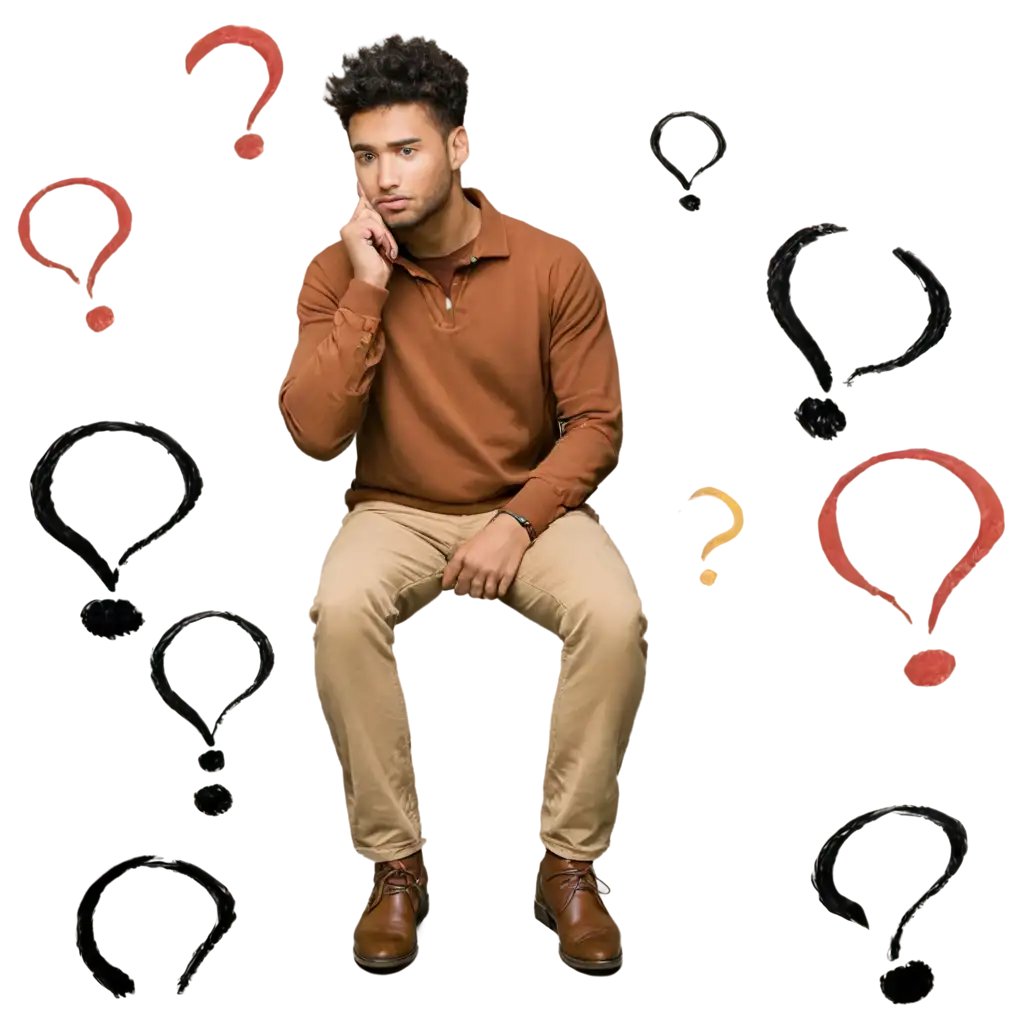 PNG-Image-of-a-Pondering-Man-Surrounded-by-Question-Marks-Thoughtful-Concept-for-Visual-Content