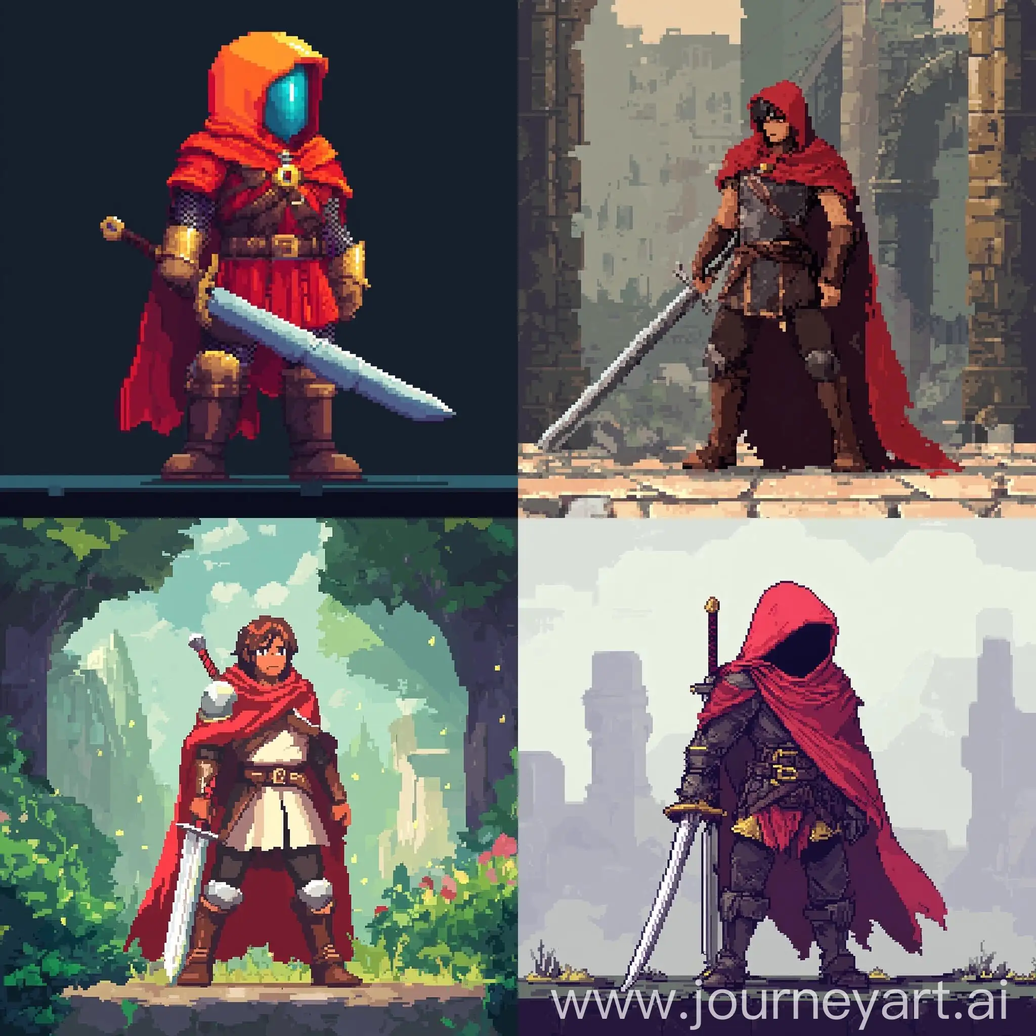 Pixel-Game-Character-with-Sword-and-Red-Cloak