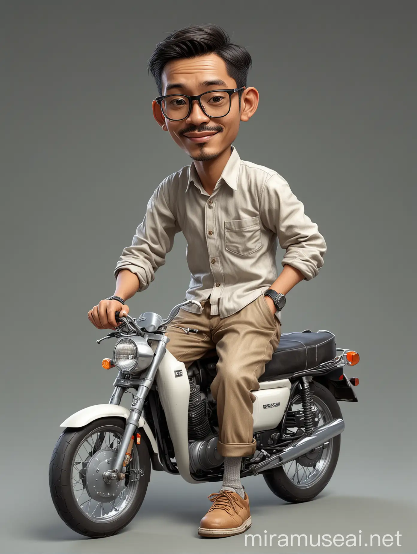 Realistic Indonesian Man on Classic Honda C700 Super Cub Motorbike