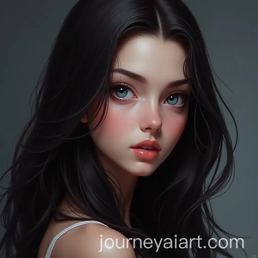 Realistic-Portrait-of-a-Beautiful-Girl-with-Dark-Hair-and-Blue-Eyes