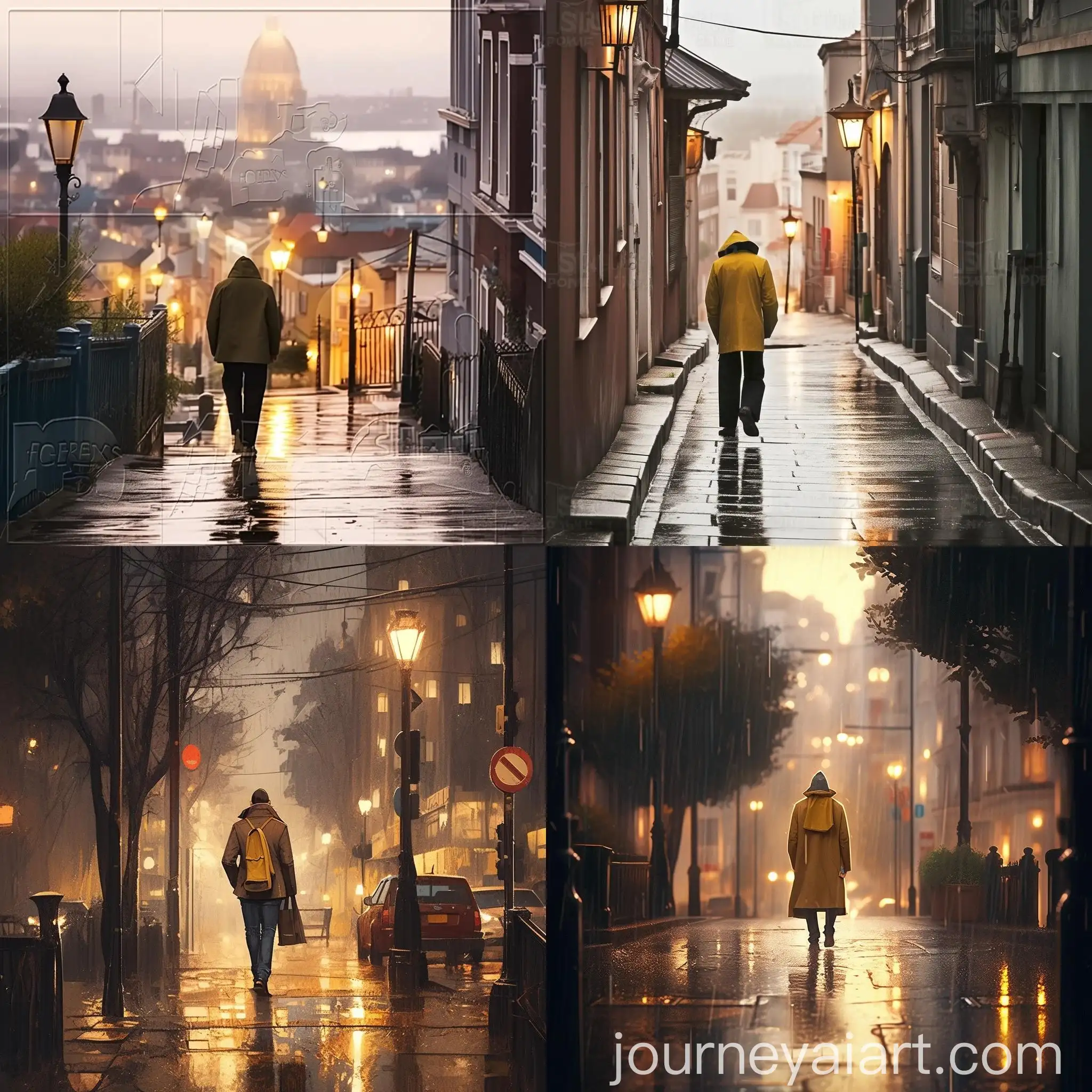 Man-in-Yellow-Raincoat-on-Rainy-Istanbul-Street-at-Sunset