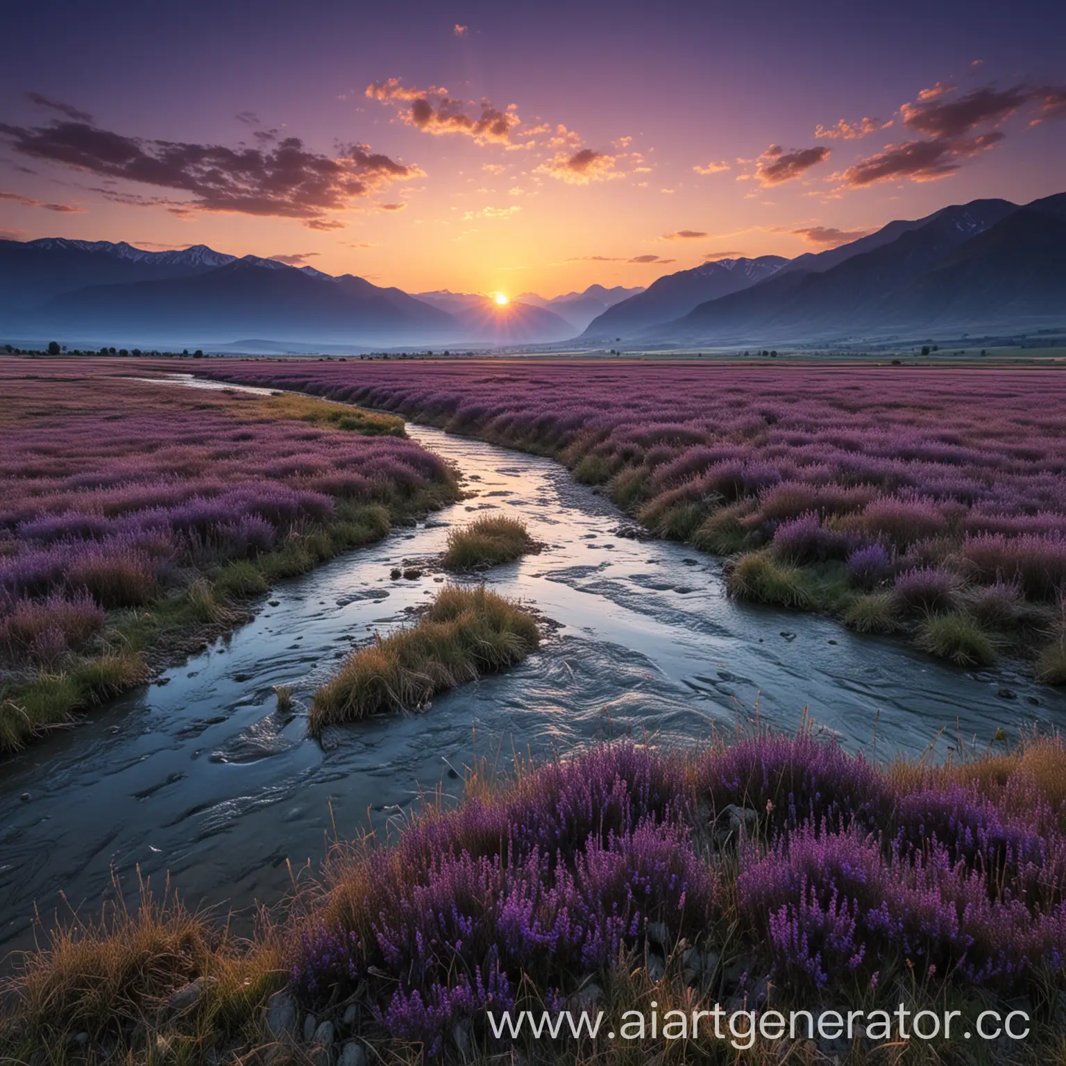 Serene-River-Landscape-with-Mountain-Sunset