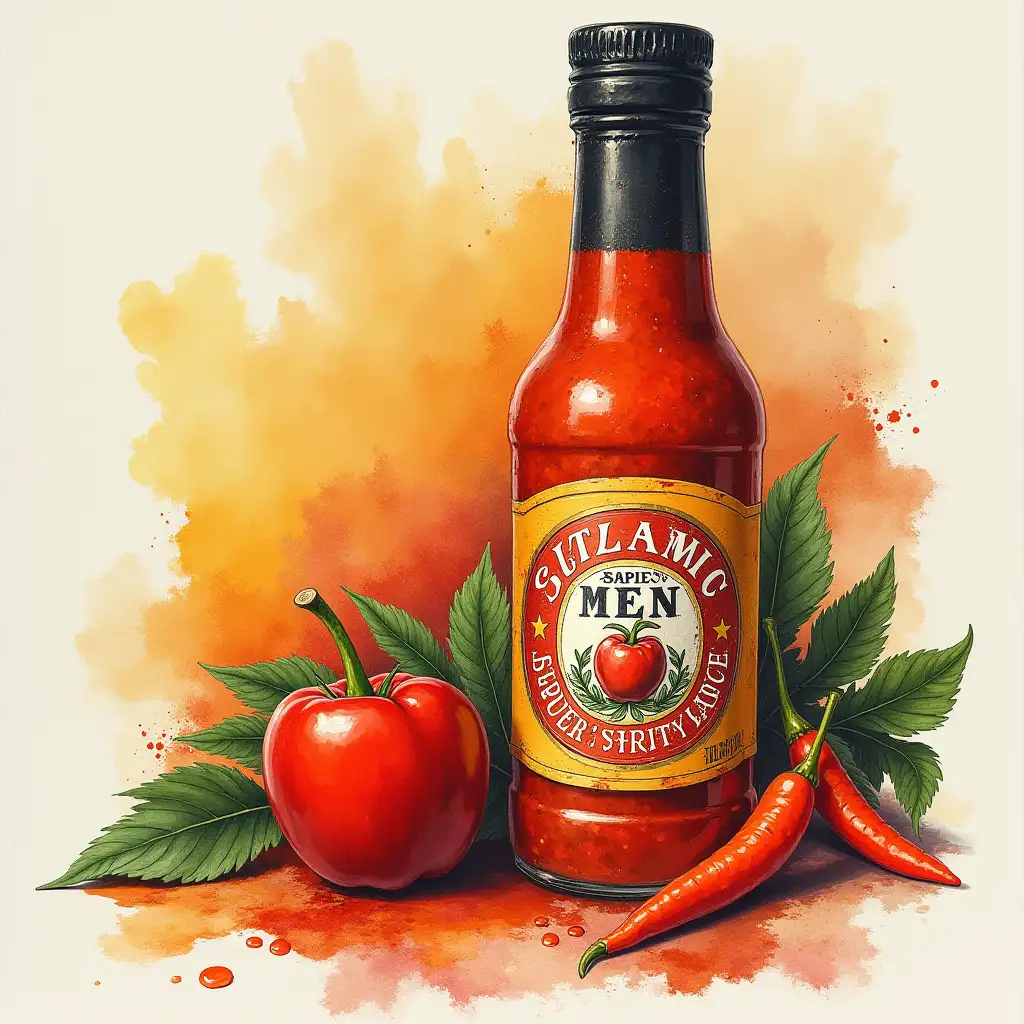 water colors, oil painting,1960s retro advertisement, hot sauce brand label,super spicy hot sauce brand,very tasty, caribbean inspred brand,inspired by west indies Pirates,1700s bahamas inspired