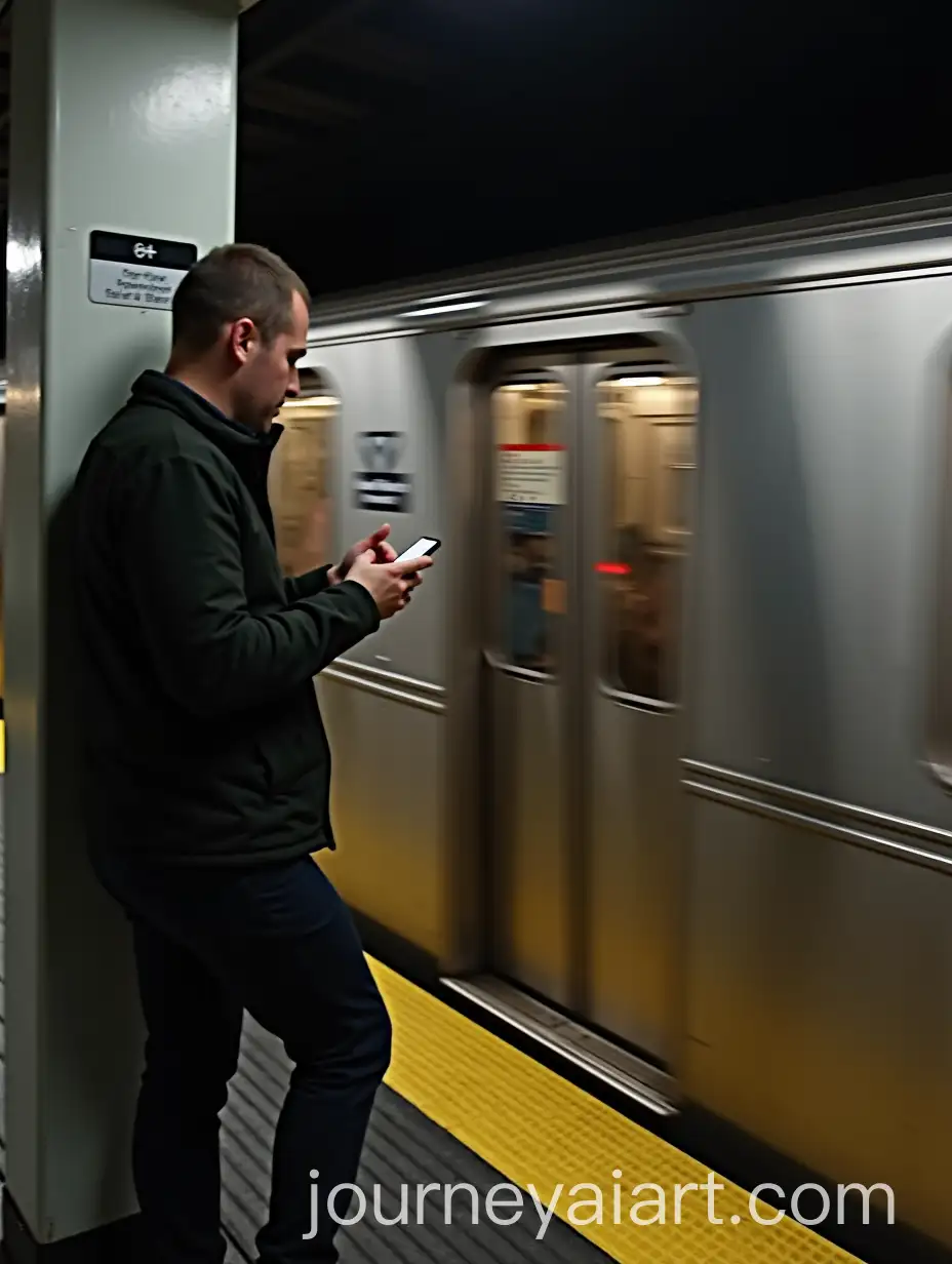 Person-Stepping-onto-Subway-Tracks-While-Glancing-at-Smartphone