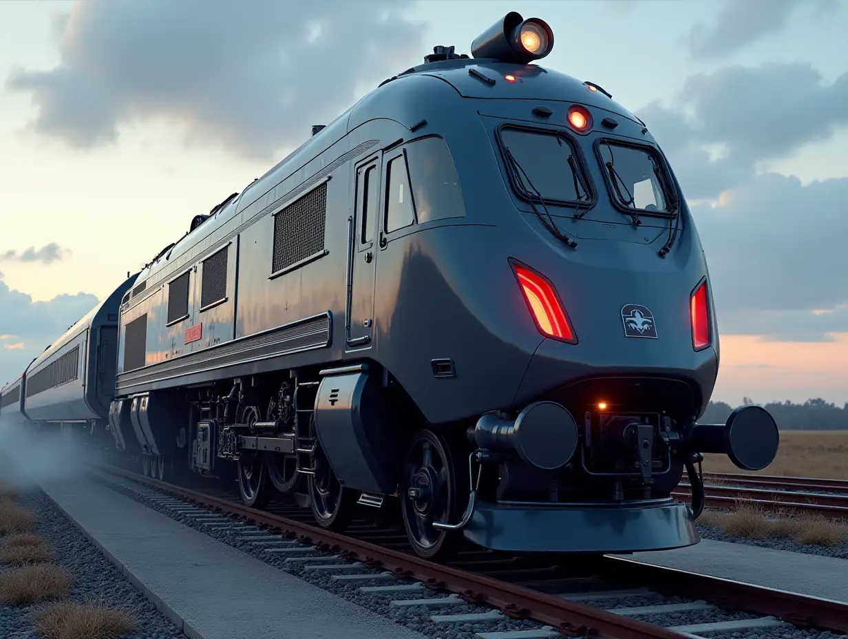 Create a high-resolution realistic image in 4k resolution of a futuristic locomotive