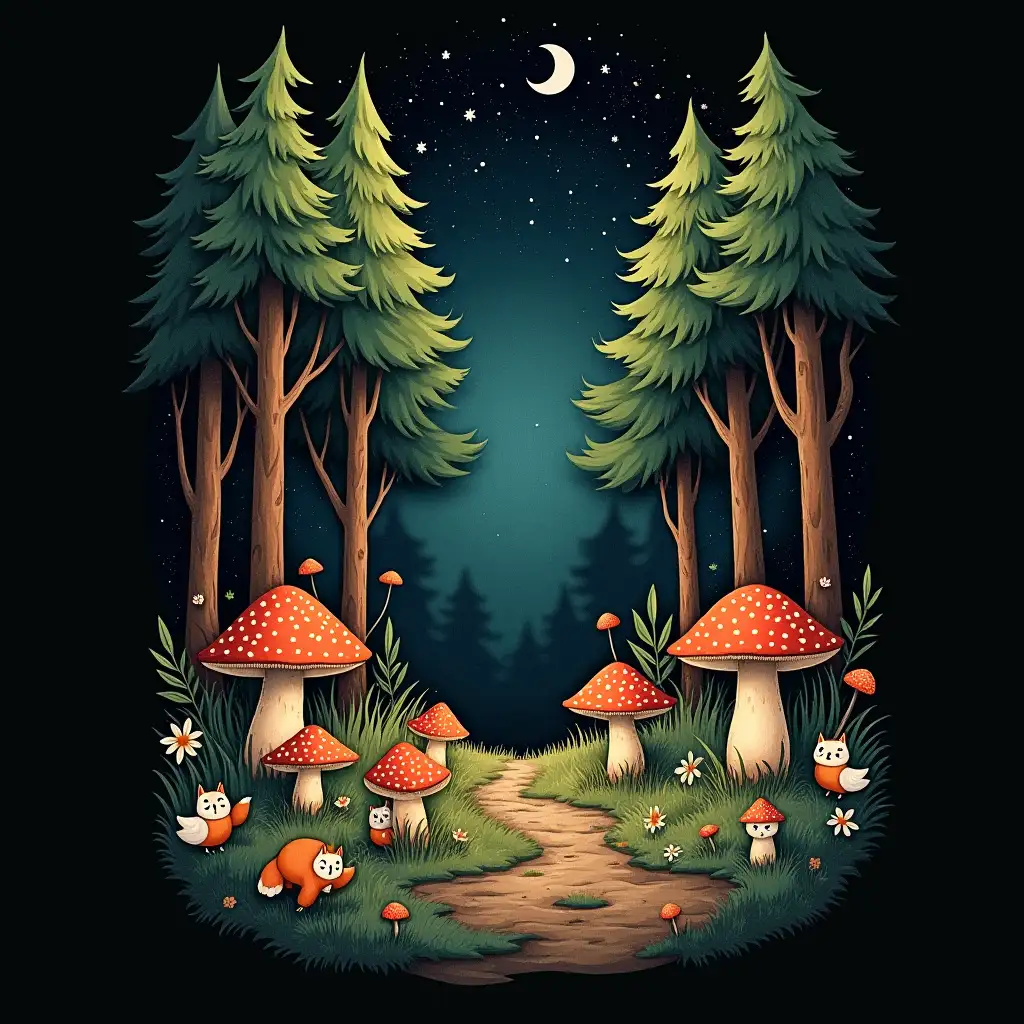 Whimsical-Enchanted-Forest-Design-on-Black-Shirt