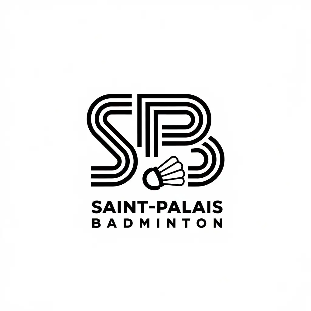 LOGO Design for SaintPalais Badminton Monogram SPB with Abstract Lines and Subtle Badminton Element