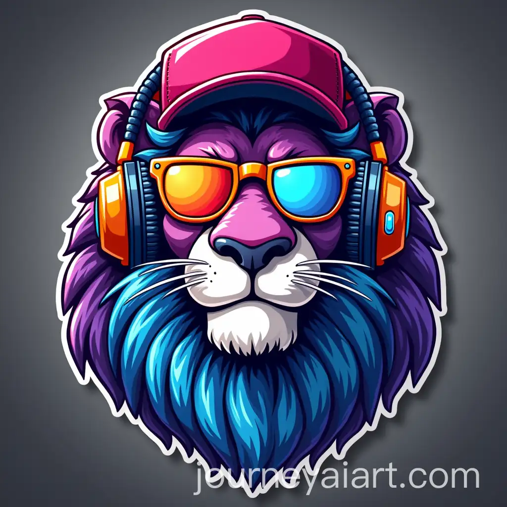 Stylized-Cartoon-Lion-Logo-with-RainbowAI-Art-Prompt-Expansion-Sunglasses-and-Neon-Headphones
