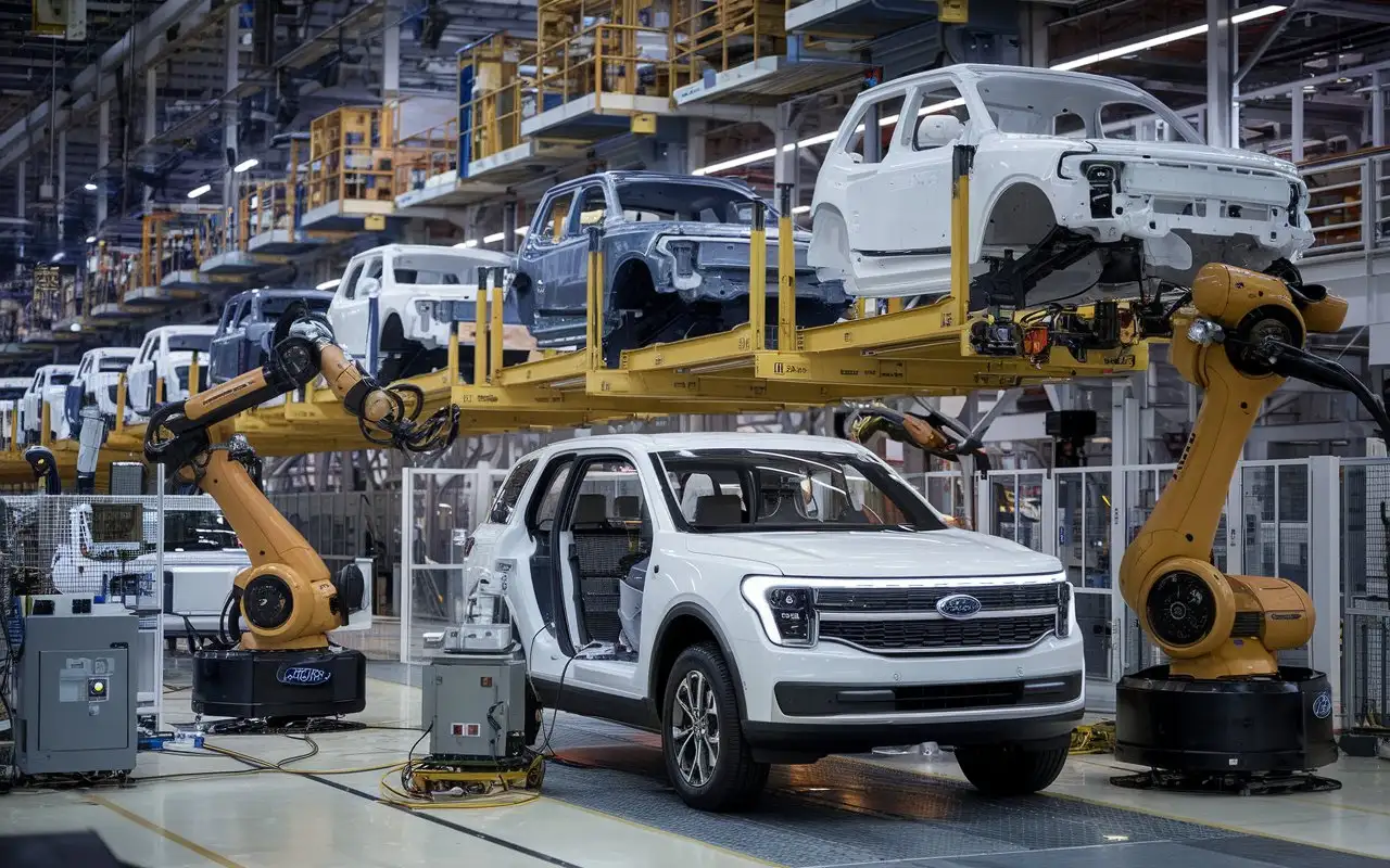 Mega Ford Factory with Robots Manufacturing Vehicles