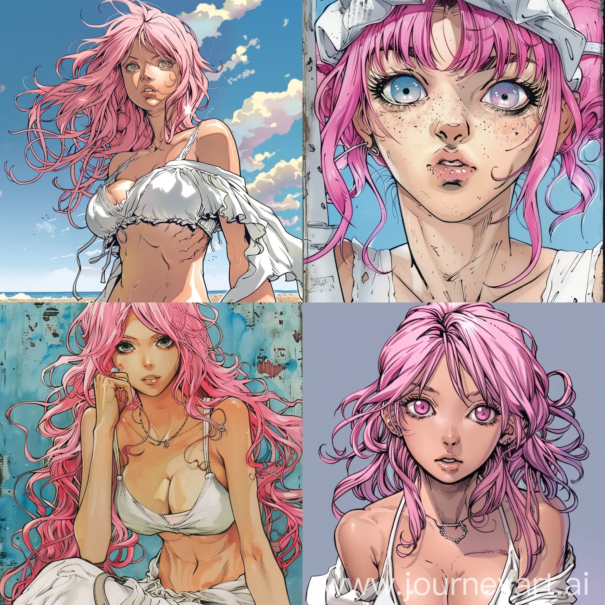 One-Piece-Comic-Panel-Girl-with-Pink-Hair-in-White-Clothes