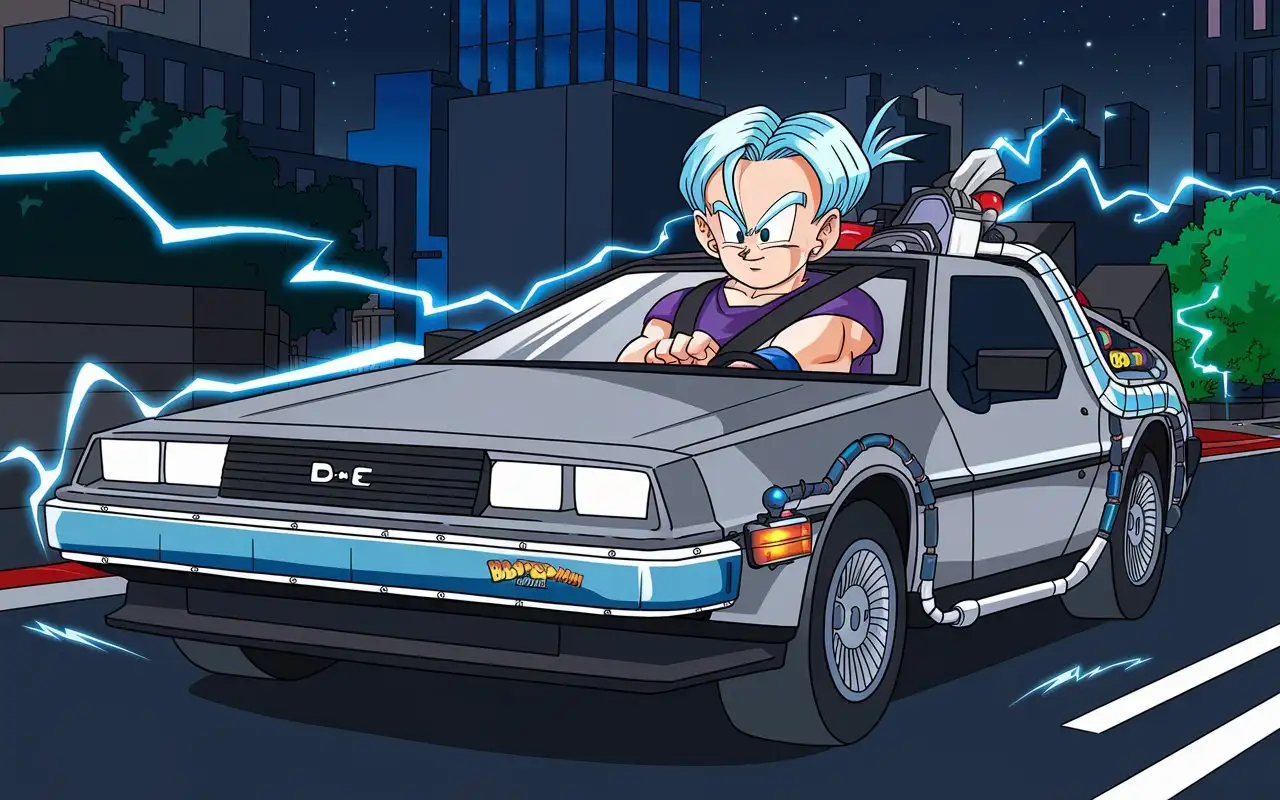 Trunks-TimeTraveling-Adventure-in-a-Delorean-at-Night