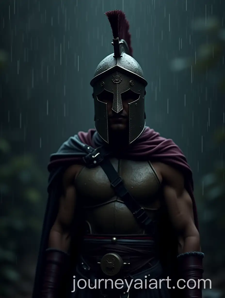 Spartan-Warrior-in-Rain-on-Dark-Background