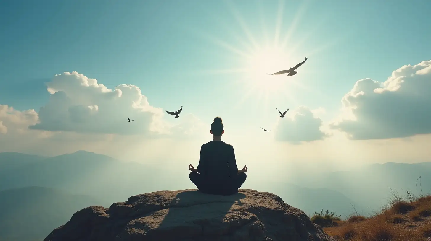 Meditative Landscape Tranquil Tibet with Birds and Clouds