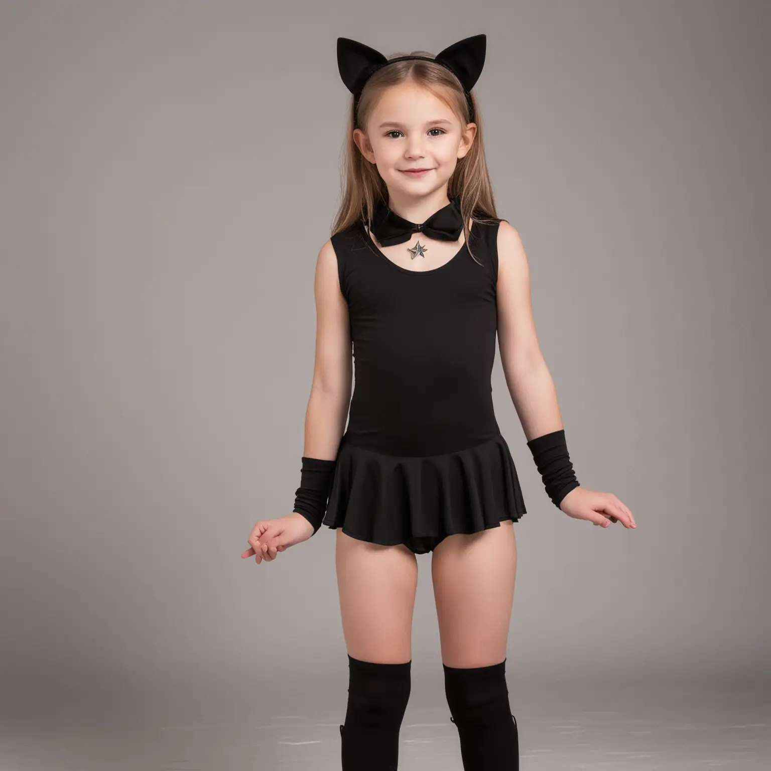 Young-Girl-in-Black-Leotard-with-Cat-Ear-Headband-and-Bell-Collar