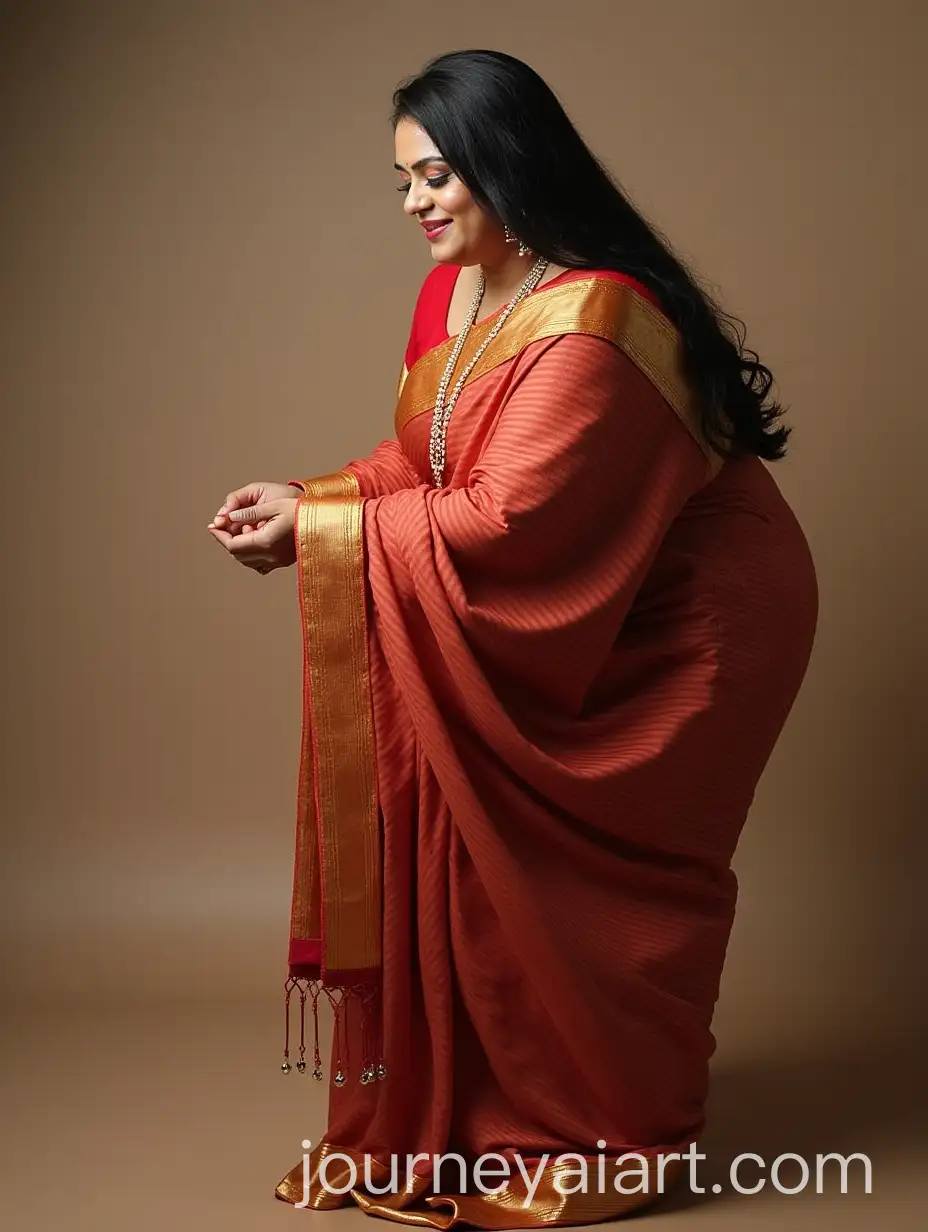Indian-PlusSize-Aunty-in-Saree-Bending-Down