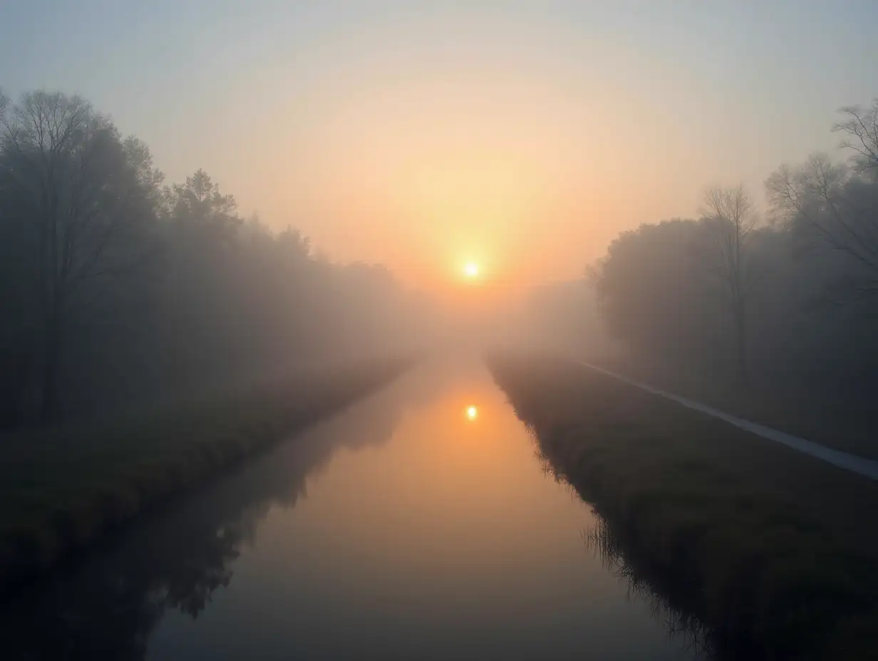 Stunning-Sunrise-Over-Foggy-Bayou-Landscape