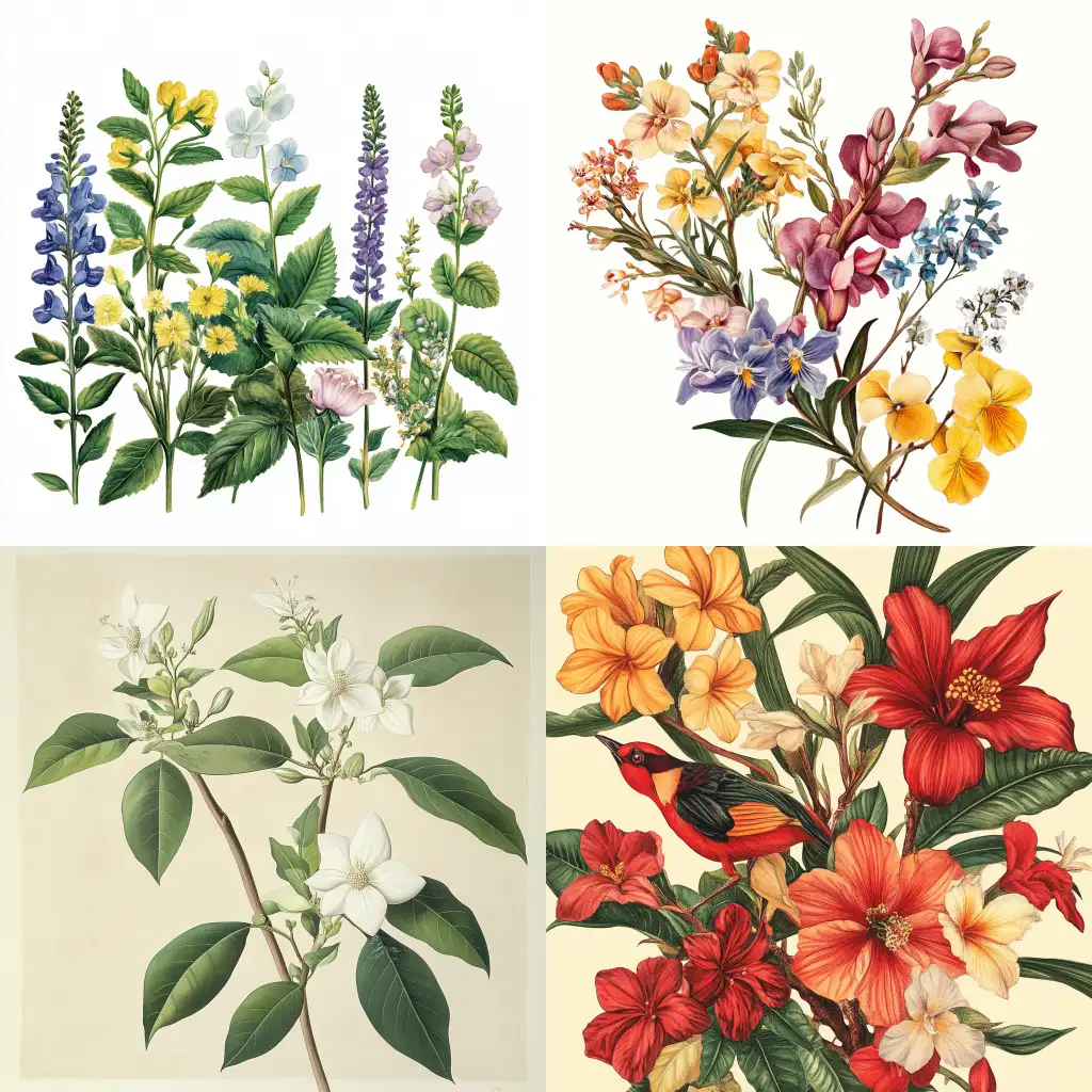 Botanical-Art-with-Vibrant-Colored-Graphics-and-Detailed-Paintings