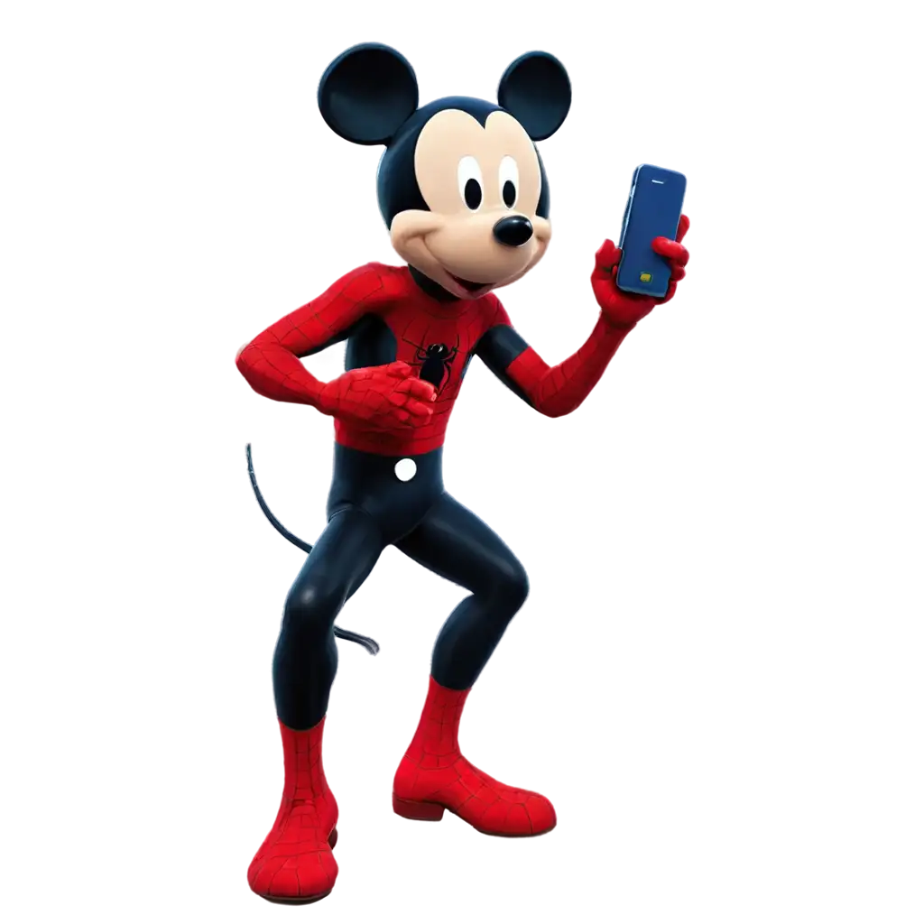 Mickey-with-a-Cellphone-Next-to-SpiderMan-HighQuality-PNG-Image-for-Versatile-Use