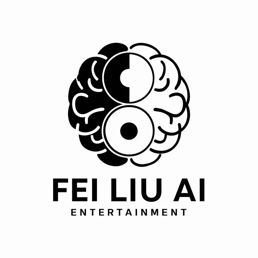 a vector logo design,with the text "fei liu AI", main symbol:Brain, FL letter embedding, Yin and Yang combination,Minimalistic,be used in Entertainment industry,clear background