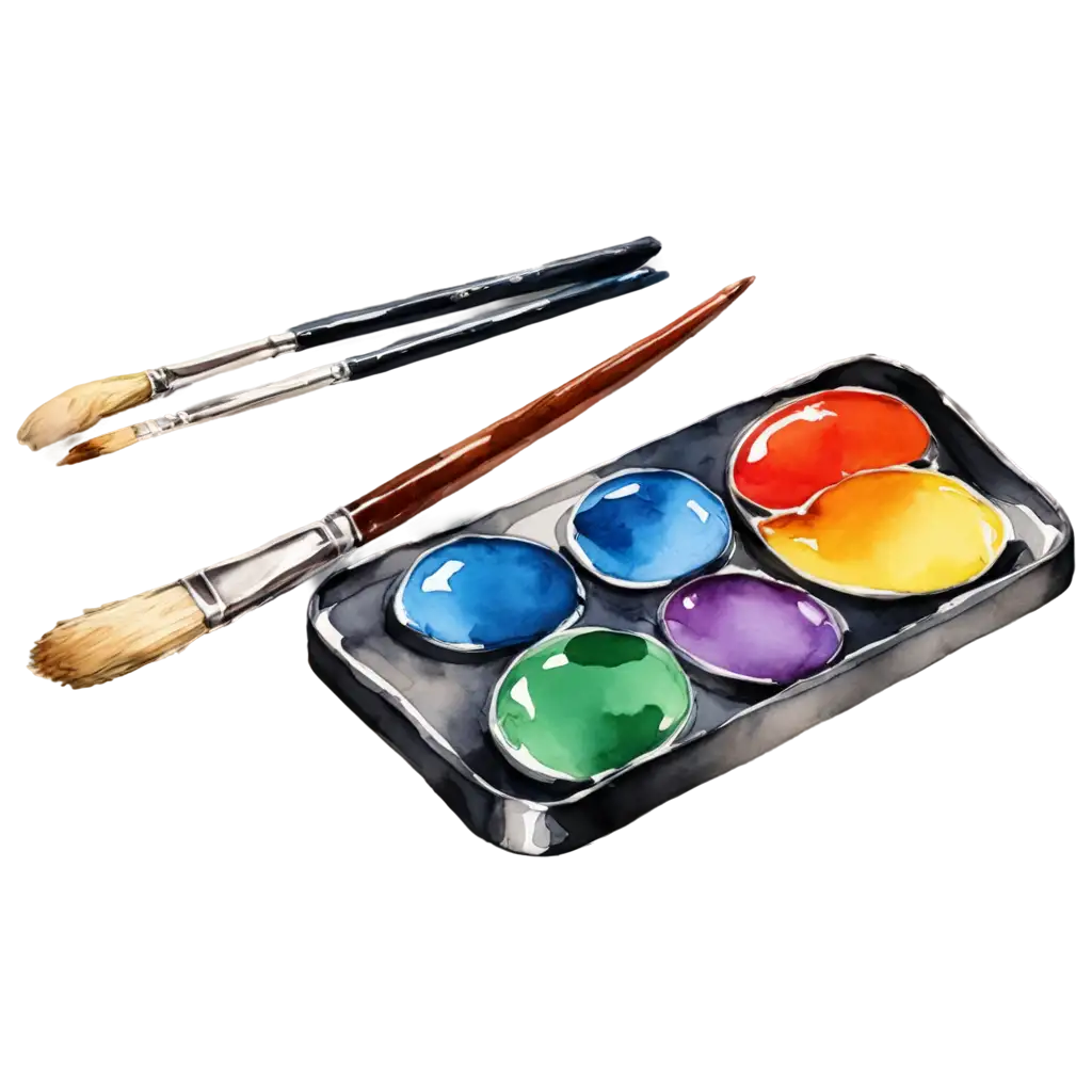 Watercolor-Palette-and-Painting-Brushes-PNG-Image-for-Artistic-Projects