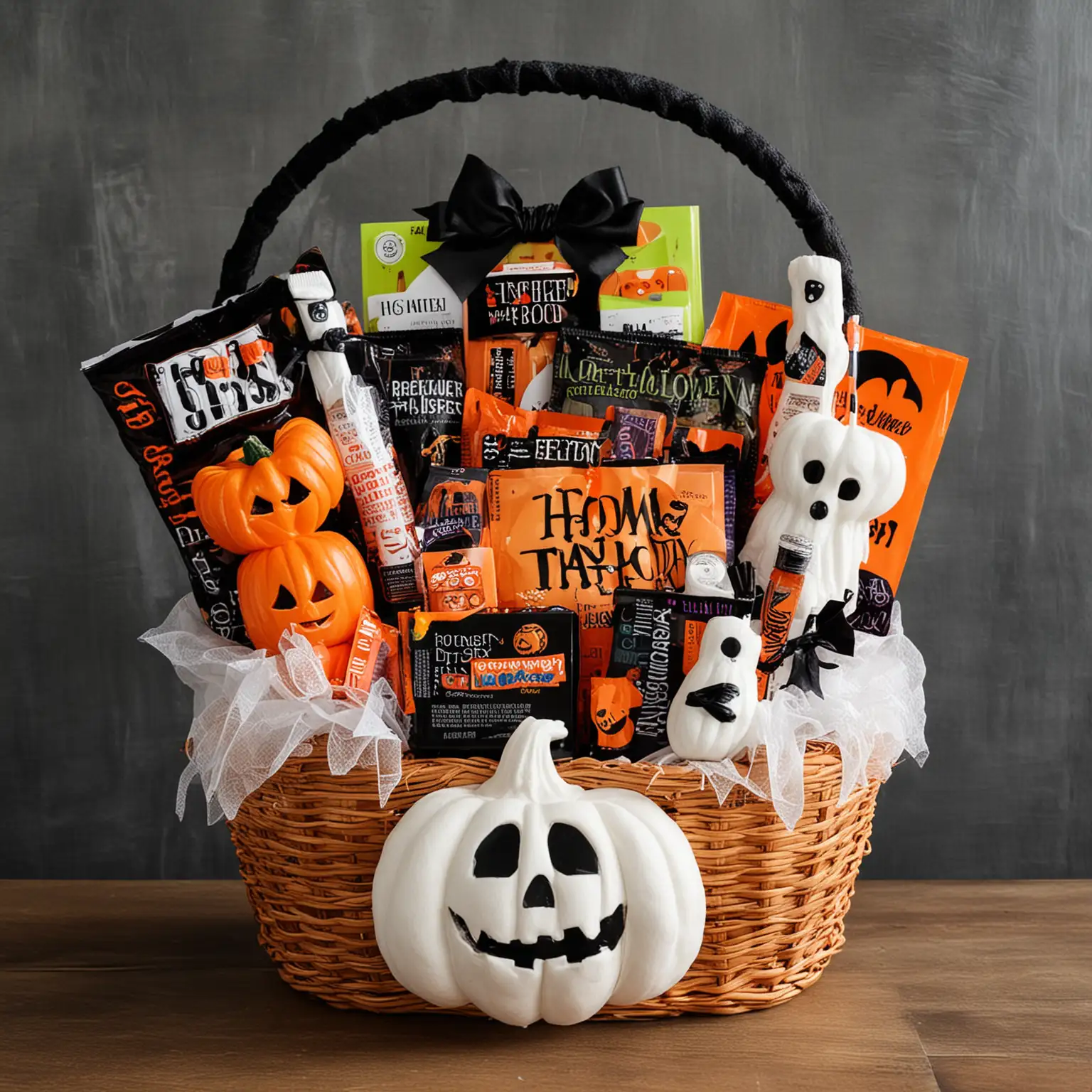 Children TrickorTreating with Halloween Boo Basket