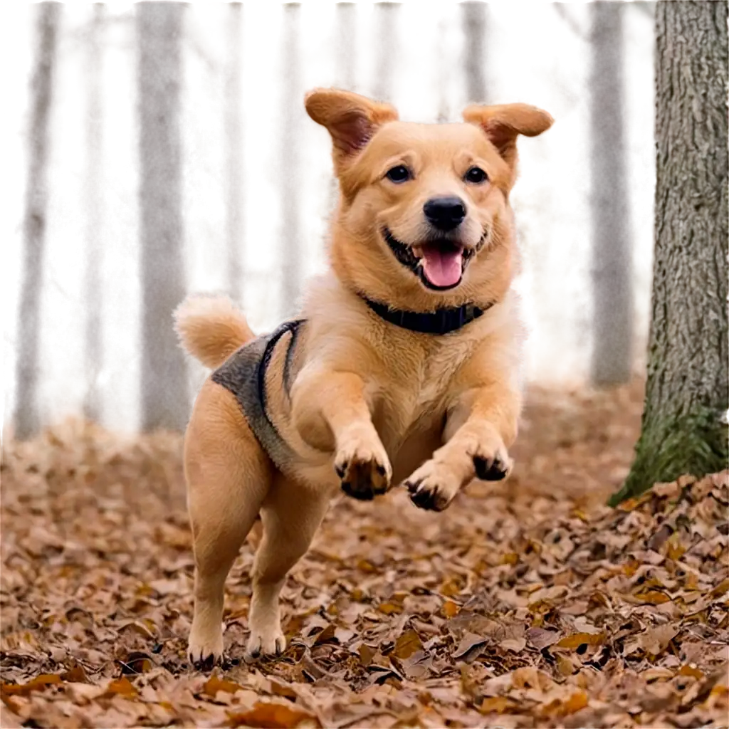 A dog running in the woods