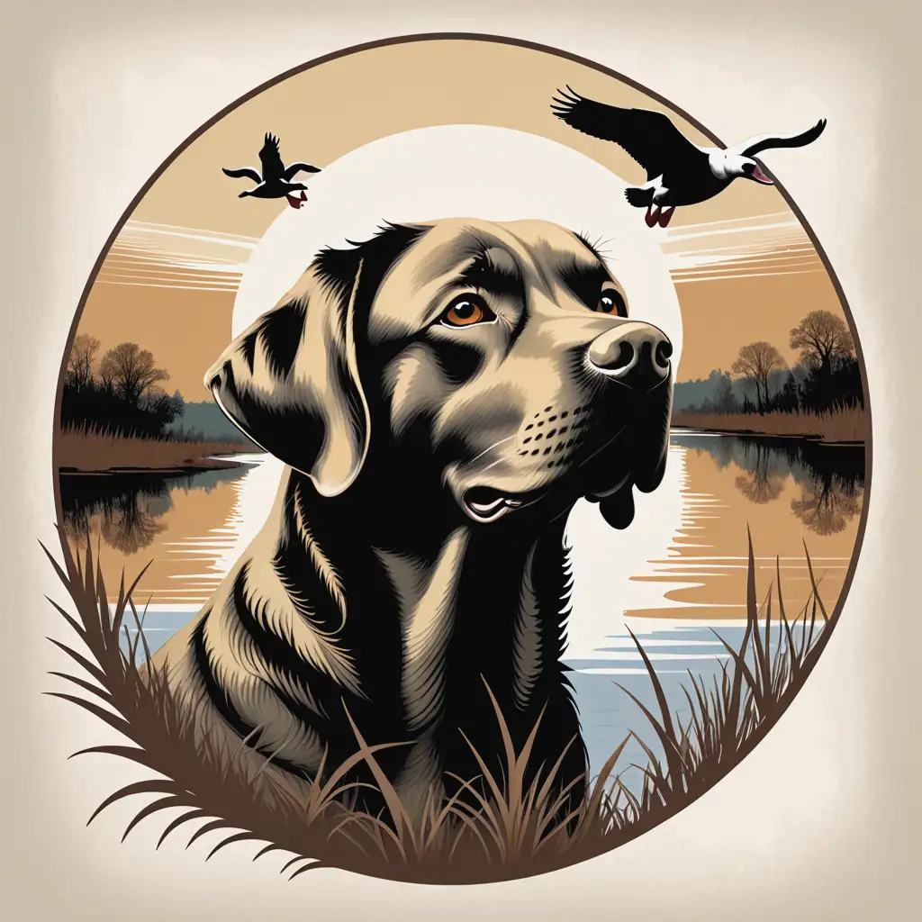 Vintage Duck Hunting Design Featuring Labrador Retriever