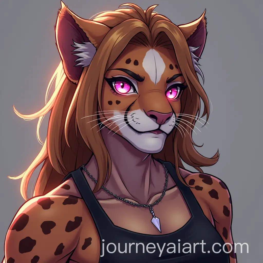 AnimeStyle-Humanoid-LionCheetah-Hybrid-with-Braids-White-Scar-and-Pink-Glowing-Eyes