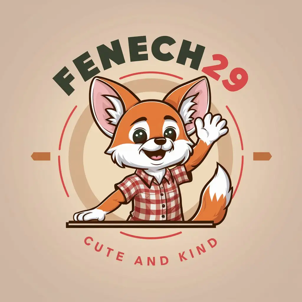 LOGO Design For FENECH29 Egyptian Anime Furry Fox Character in Desert White and Checkered Shirt Theme