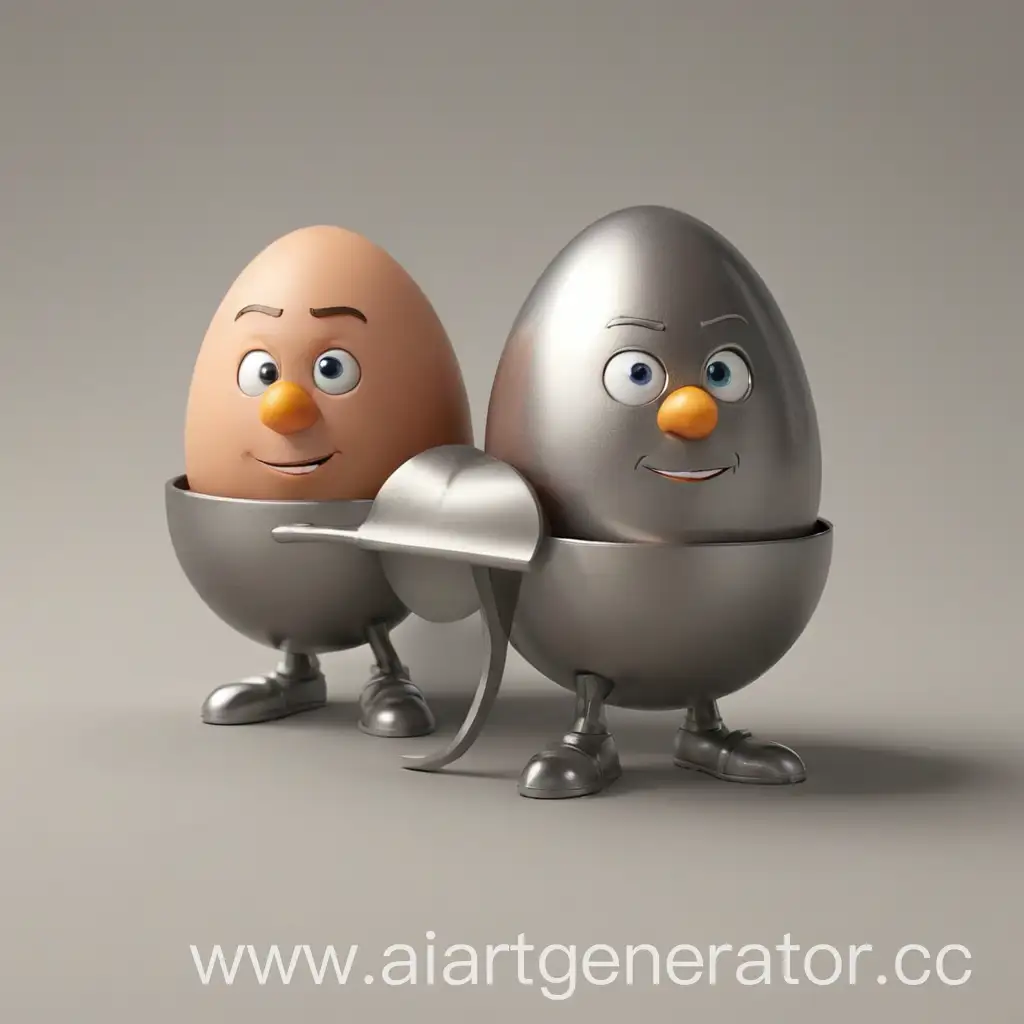 steel two eggs at a man 3d animation