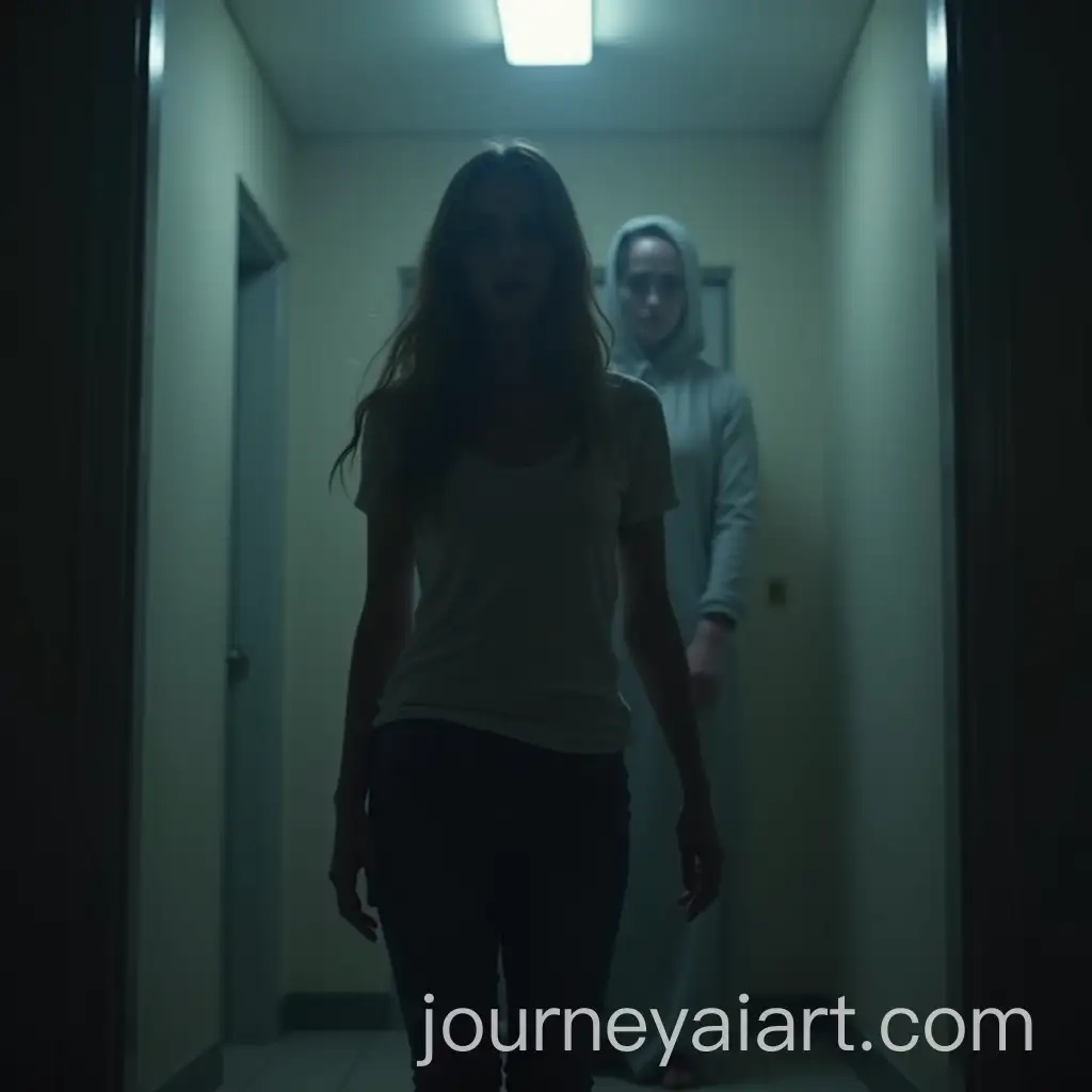 Terrified-Woman-in-Brightly-Lit-Room-with-Ghostly-Figure-and-Shadows