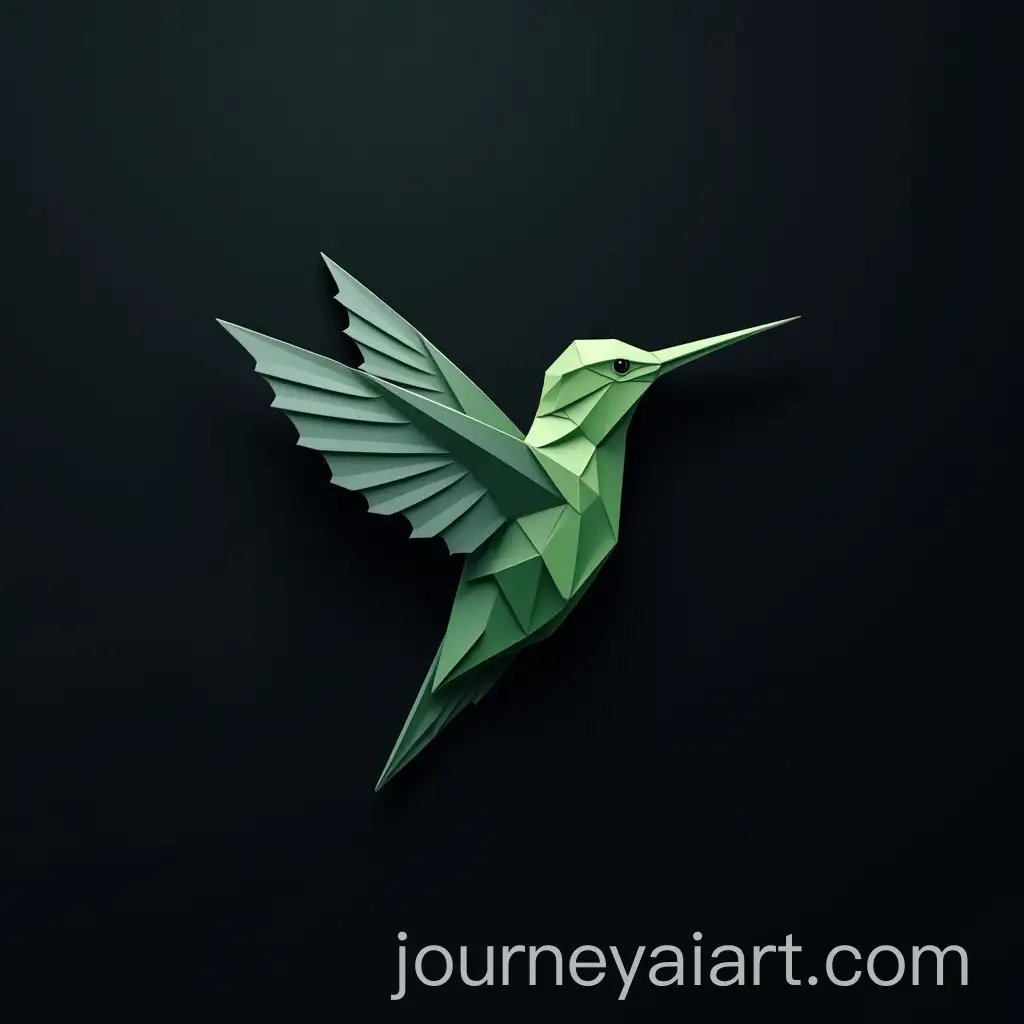 Origami-Hummingbird-Logo-on-Dark-Background-in-Gray-and-Green-Colors