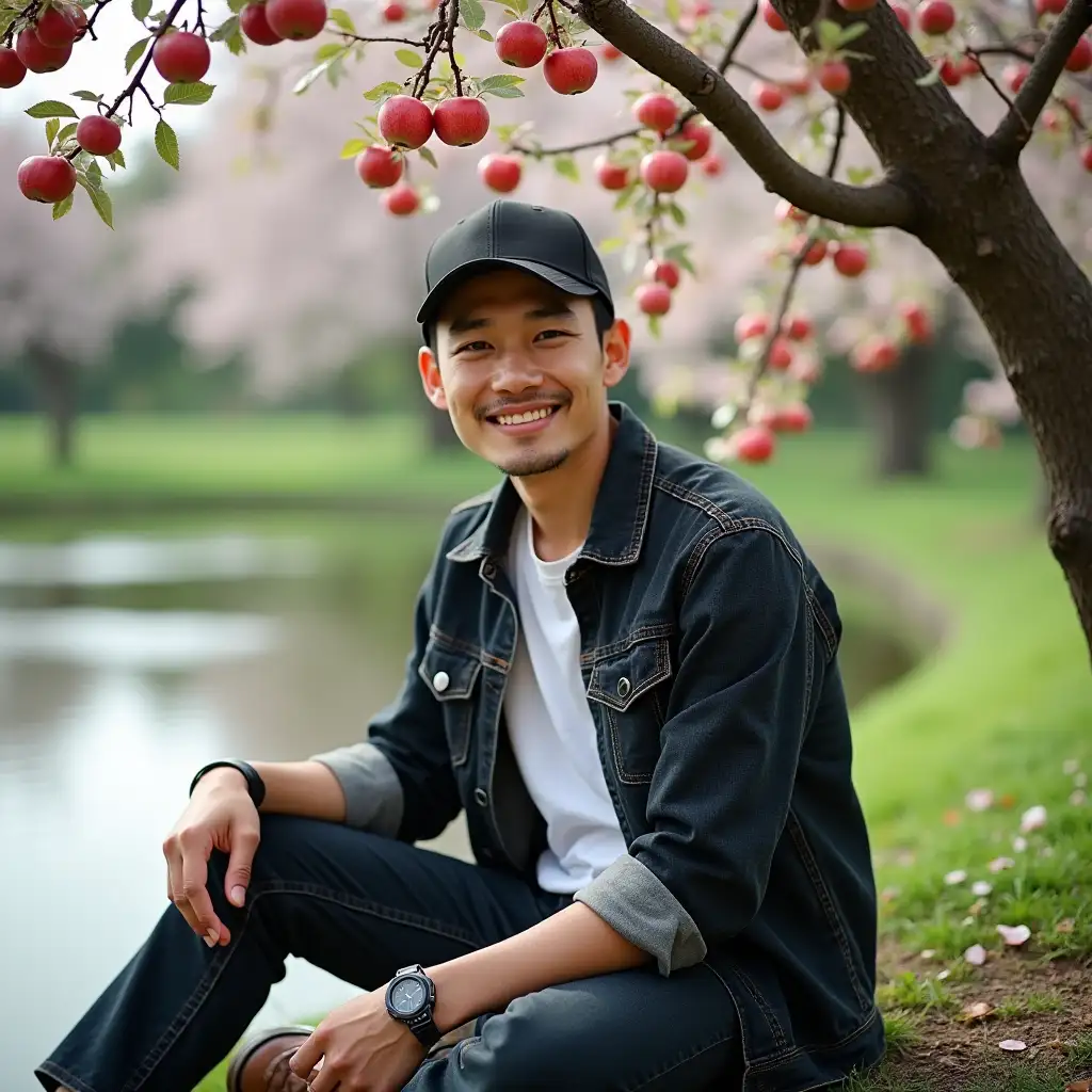 30YearOld-Asian-Man-Relaxing-Under-a-Blooming-Apple-Tree