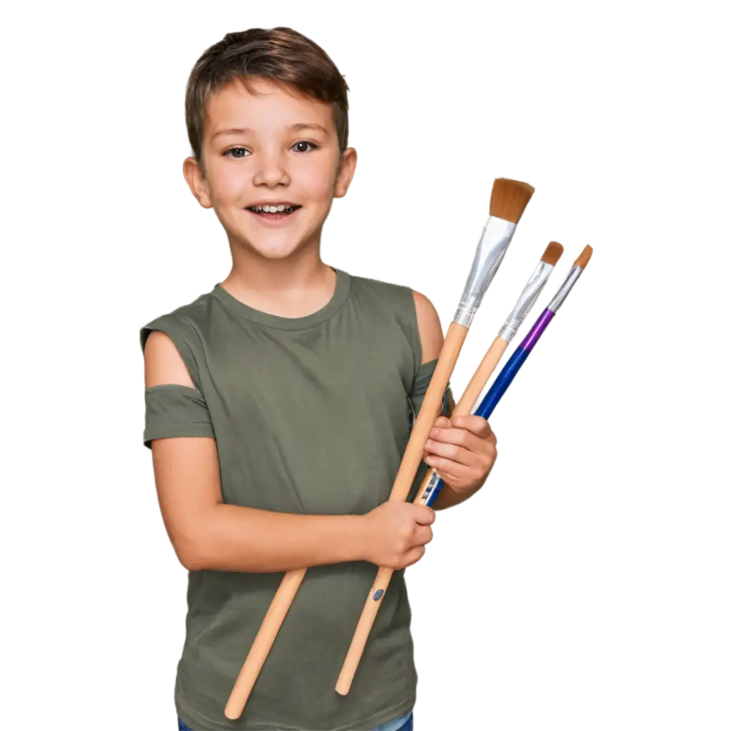 Happy-Child-Holding-Brushes-and-Pencils-for-Drawing-PNG-Image-for-Creative-Projects