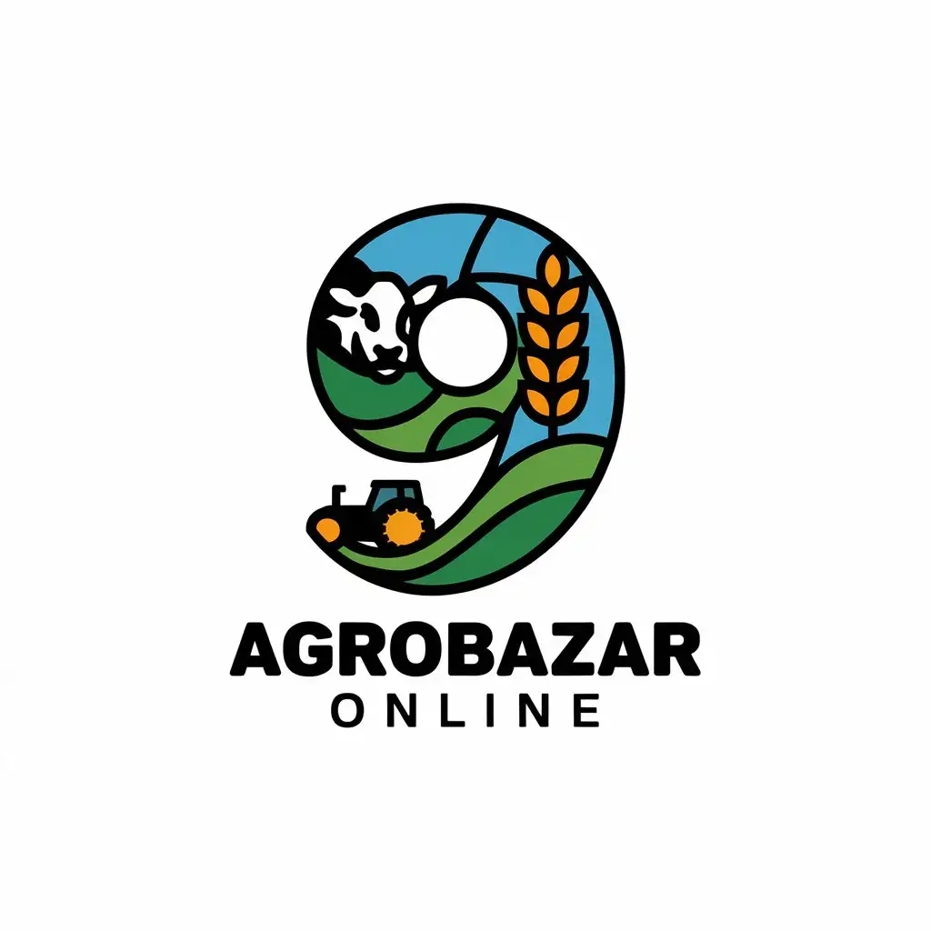 LOGO Design for Agrobazaar Online Number 9 with Agro and Livestock Theme in Shining Striking Colors