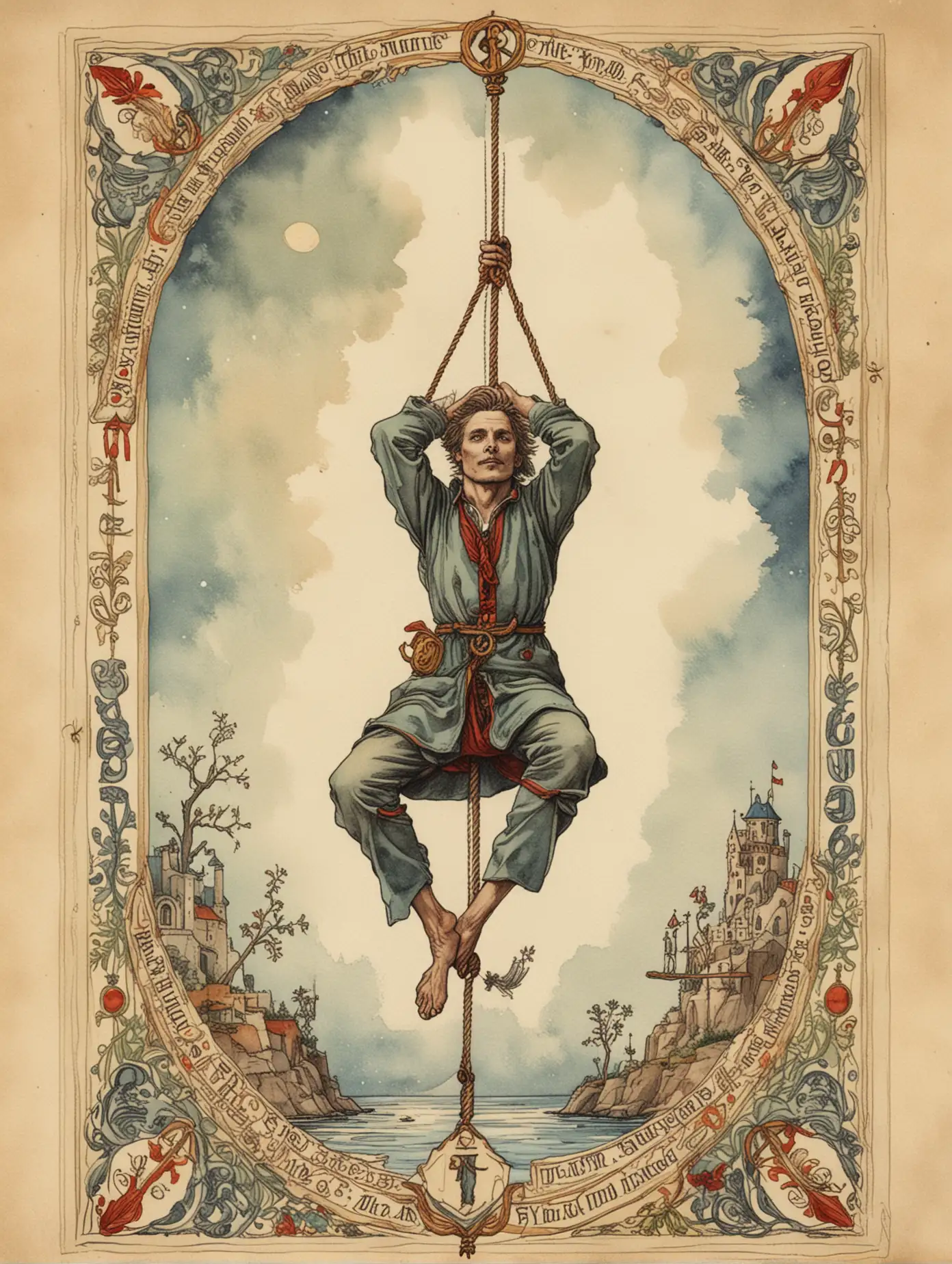 Futuristic-Tarot-Card-of-The-Hanged-Man-in-Watercolor-with-Anatomical-Detail