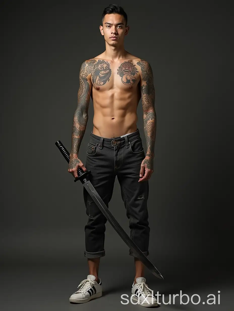 Indonesian-Young-Man-with-Japanese-Tattoo-Holding-Katana