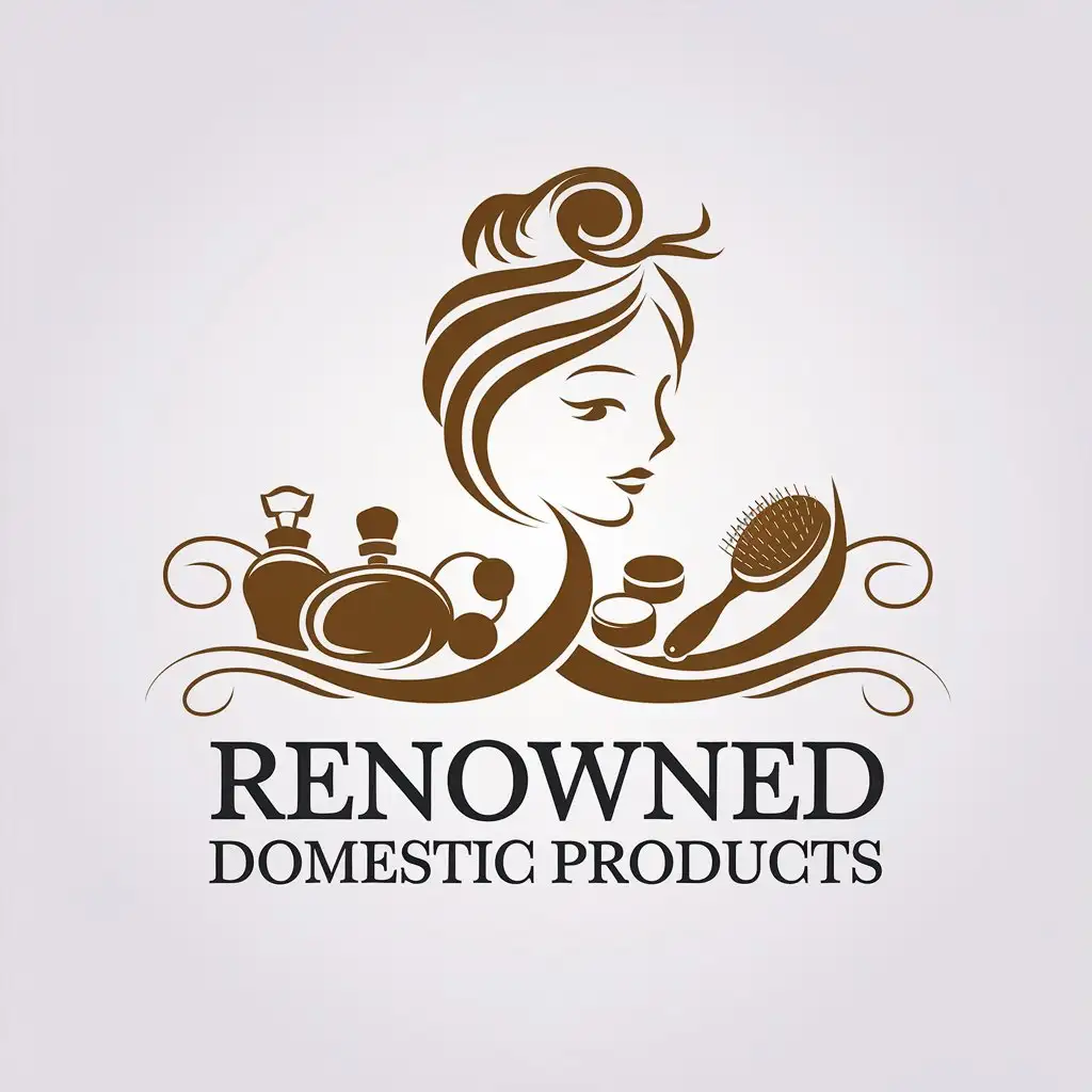 a vector logo design,with the text "renowned domestic products", main symbol:women beauty products classic past times,Minimalistic,be used in Beauty Spa industry,clear background