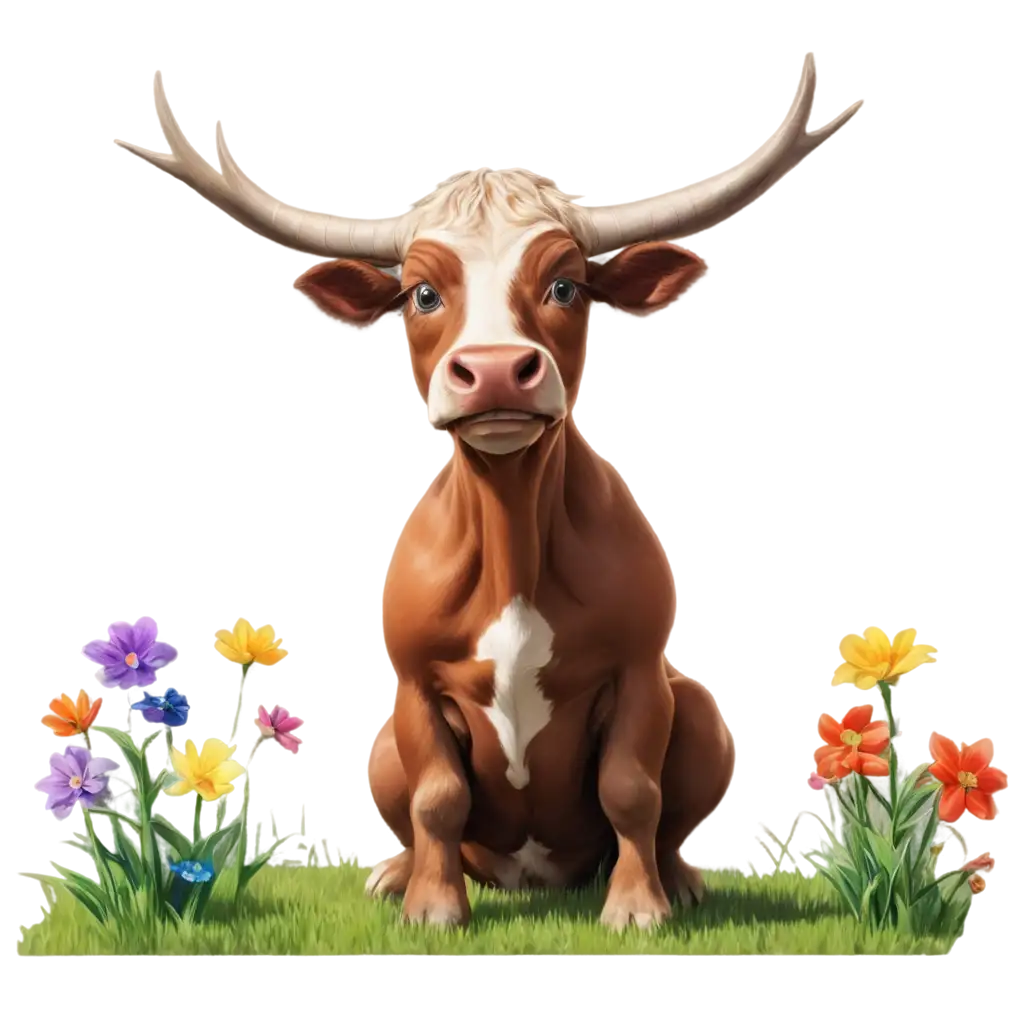 Ferdinand-the-Bull-Sitting-Among-Colorful-Flowers-in-Spring-PNG-Image