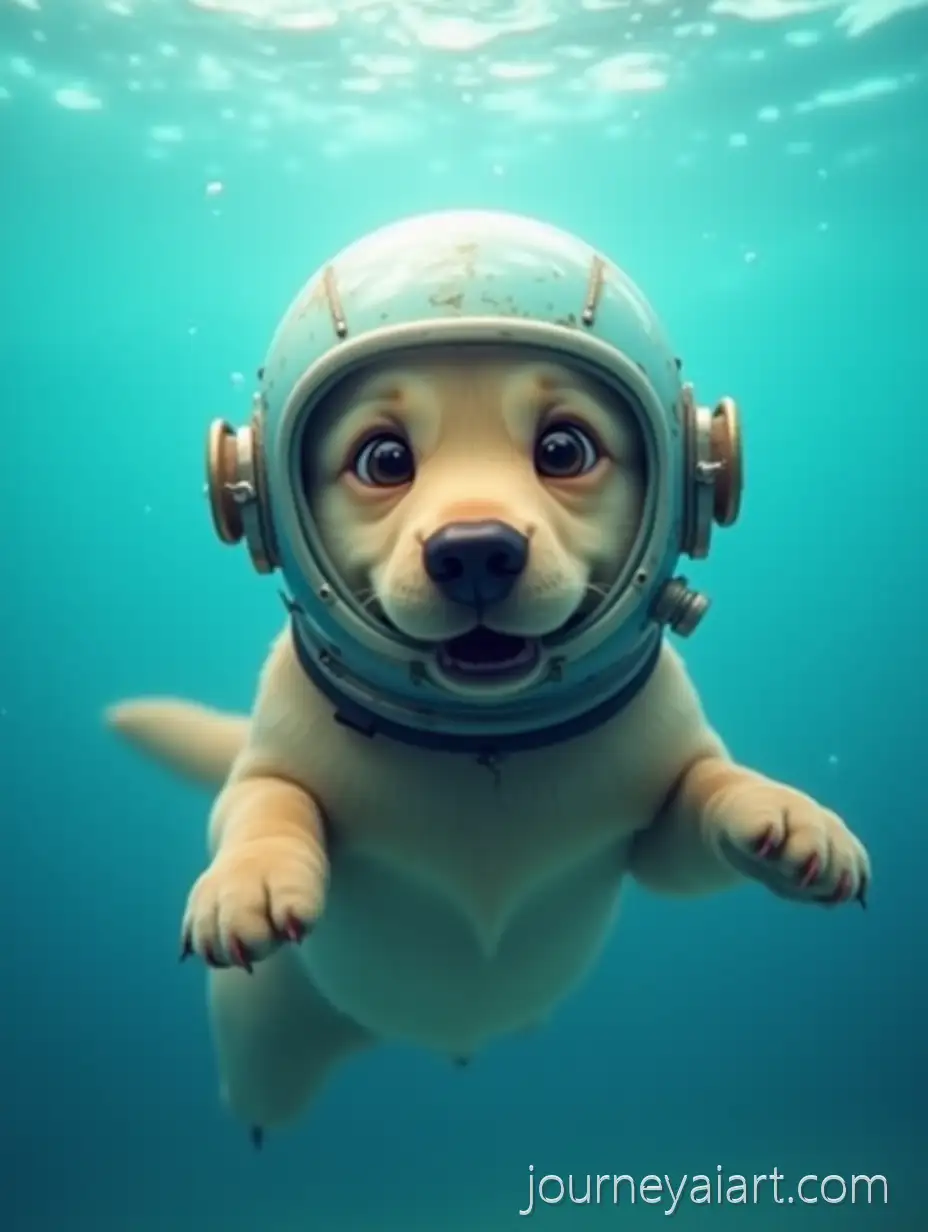 Labrador-Retriever-Swimming-Underwater-with-Diving-Helmet