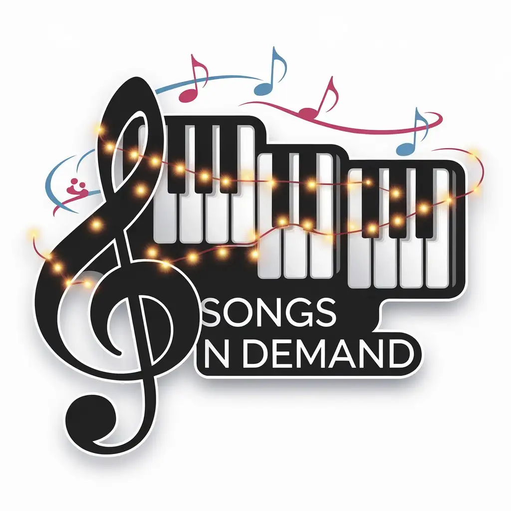 LOGO-Design-for-Songs-on-Demand-Piano-Keys-in-Festive-Lights-and-Ribbons