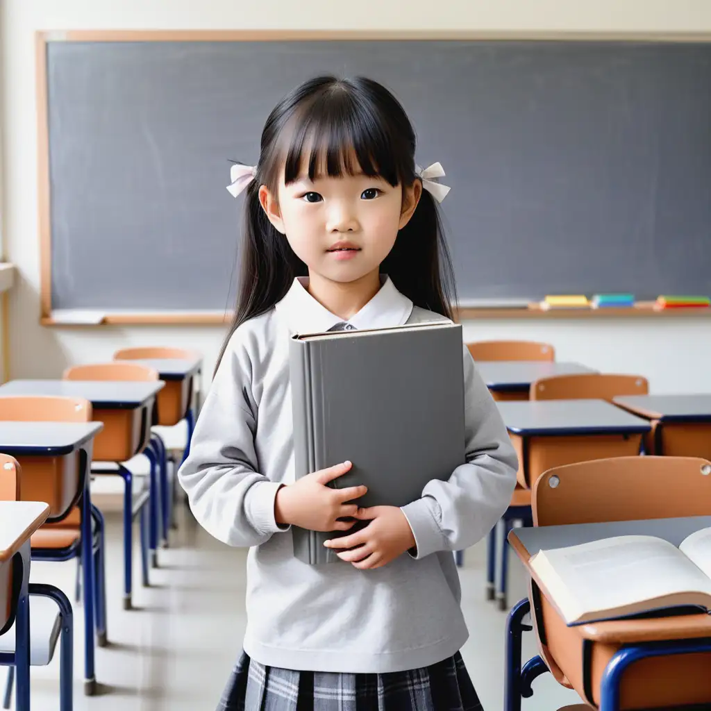 Asian-Girl-Holding-Book-in-Empty-Classroom