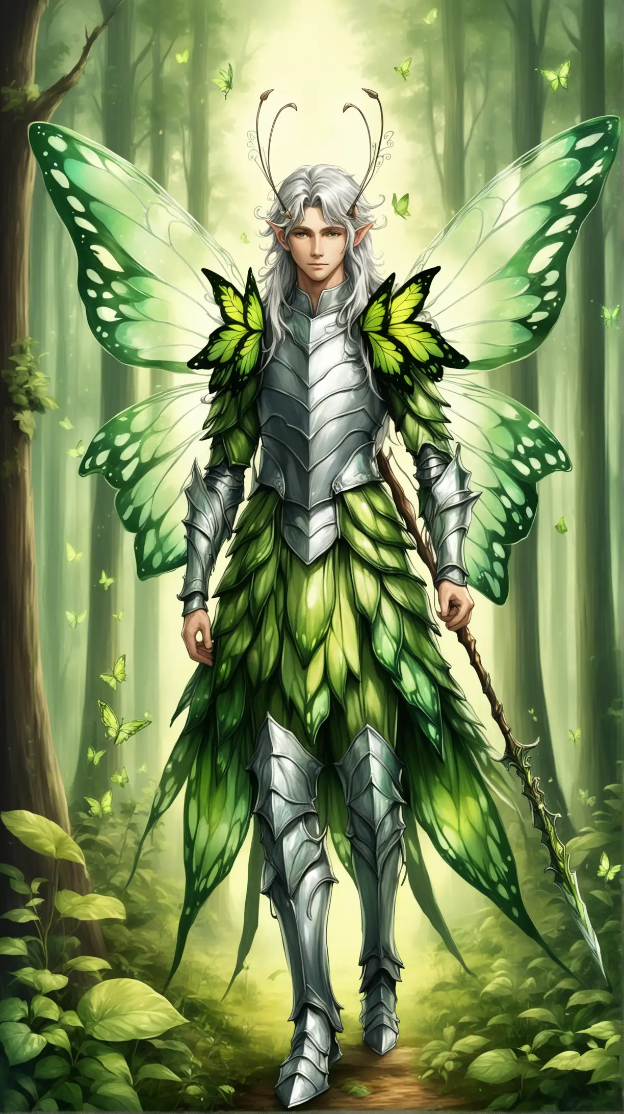 Enchanting Fairy Man with Butterfly Wings and Forest Armor