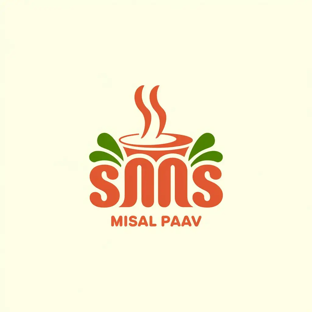 LOGO Design for SMS Misal Paav Vibrant Saffron Green with Steaming Bowl of Misal Symbolism